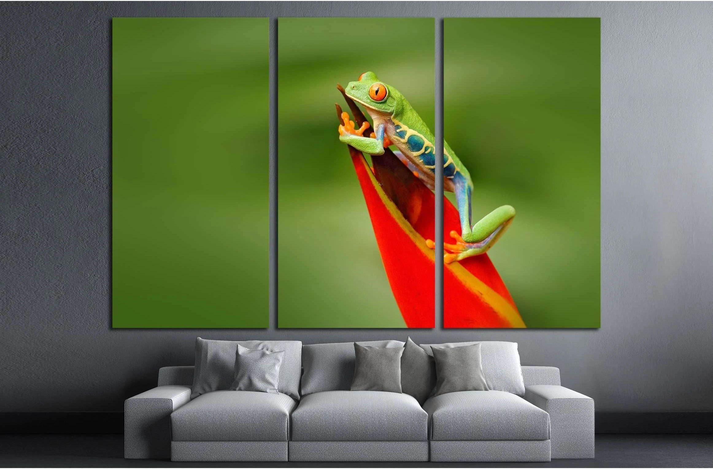 Frog in the nature. Beautiful frog in forest, exotic animal from central America, red flower №2803 Ready to Hang Canvas Print - Zellart Canvas Prints ALL_Products, s-2803