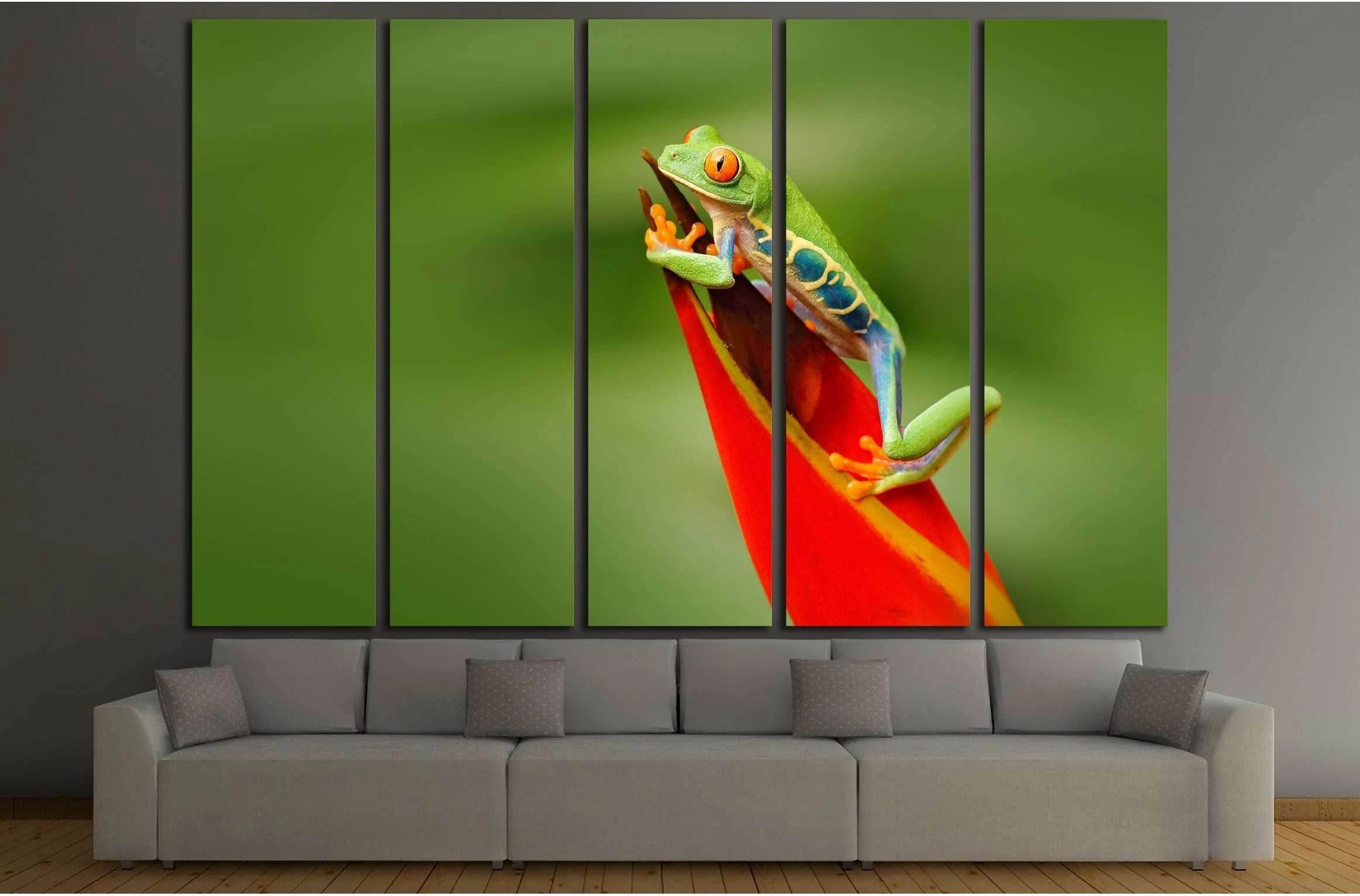 Frog in the nature. Beautiful frog in forest, exotic animal from central America, red flower №2803 Ready to Hang Canvas Print - Zellart Canvas Prints ALL_Products, s-2803