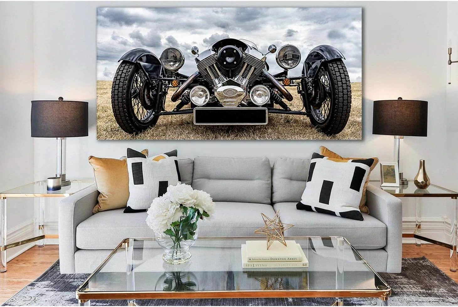 Front View Of A Retro Car №SL735 Ready to Hang Canvas Print - Zellart Canvas Prints 0new, ALL_Products, Engine, Engines Wall Art