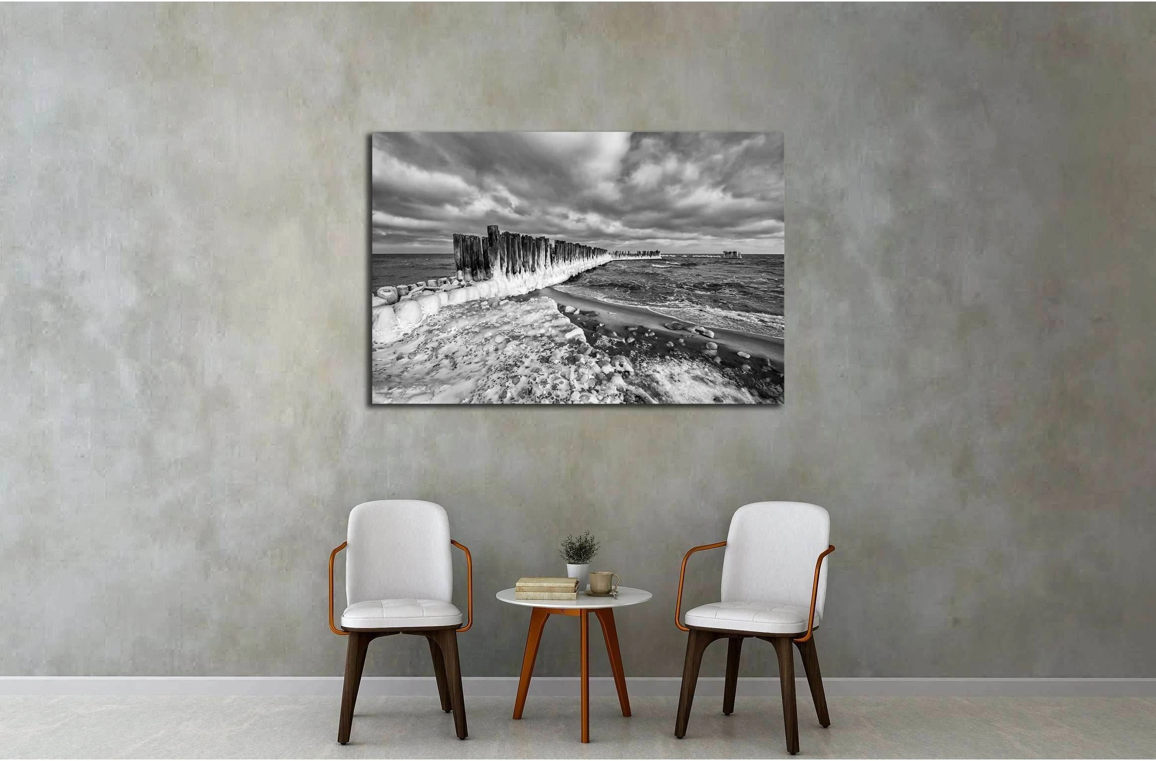 Frozen wooden breakwaters lineat Baltic Sea, Babie Doly, Poland №2903 Ready to Hang Canvas Print - Zellart Canvas Prints ALL_Products, s-2903