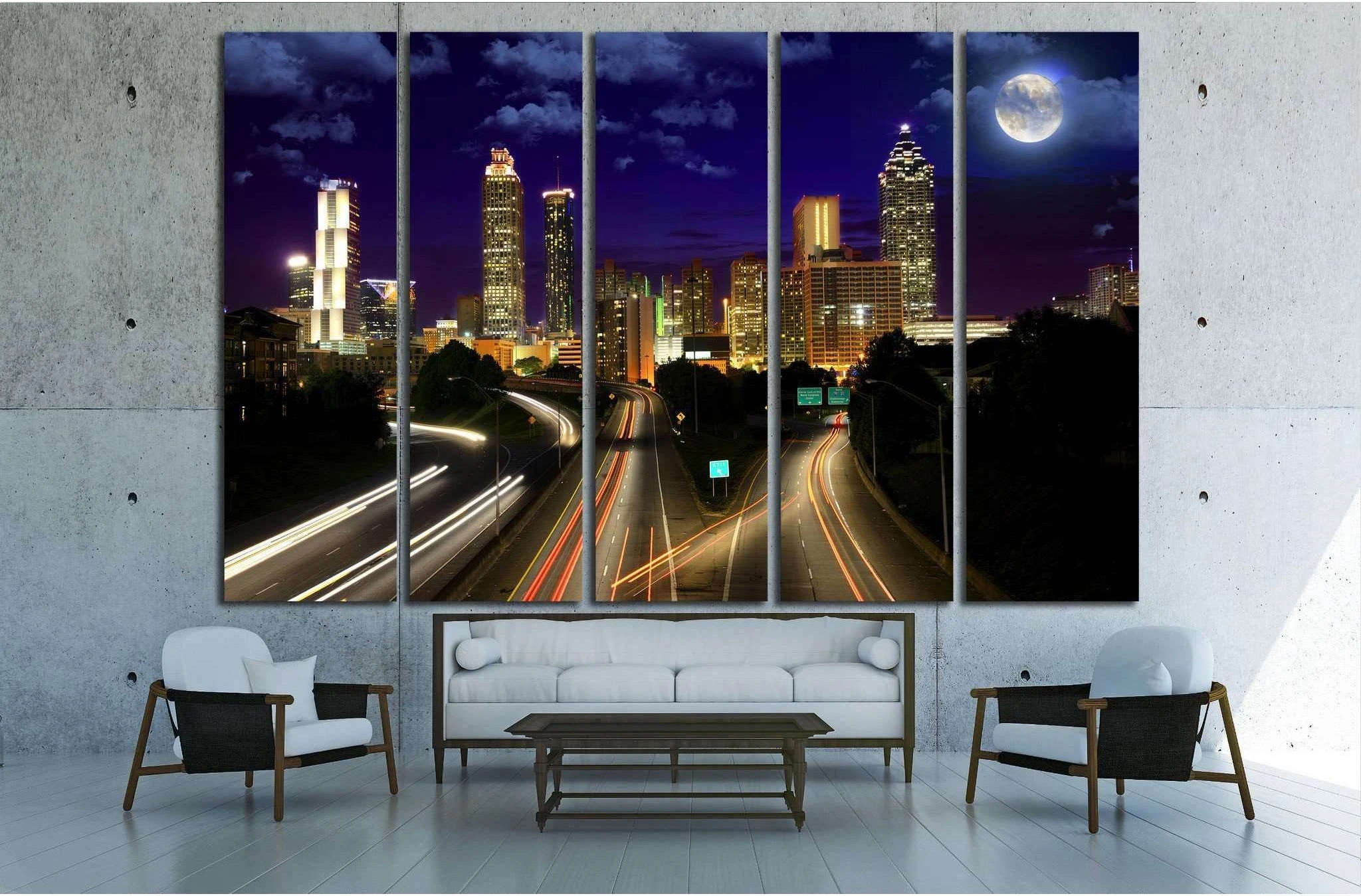 Full moon over Atlanta, Georgia, USA №1659 Ready to Hang Canvas Print - Zellart Canvas Prints ALL_Products, s-1659