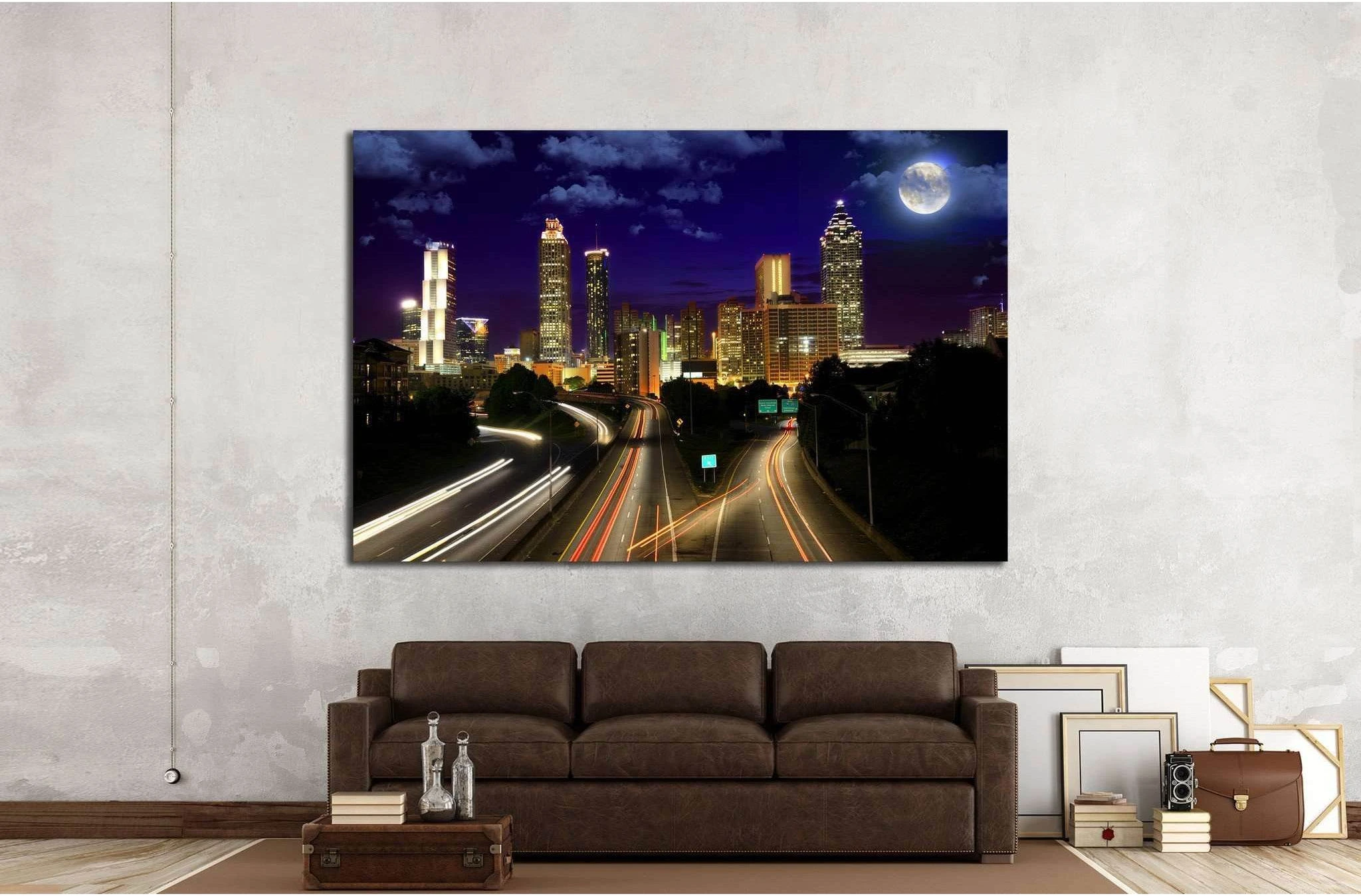 Full moon over Atlanta, Georgia, USA №1659 Ready to Hang Canvas Print - Zellart Canvas Prints ALL_Products, s-1659