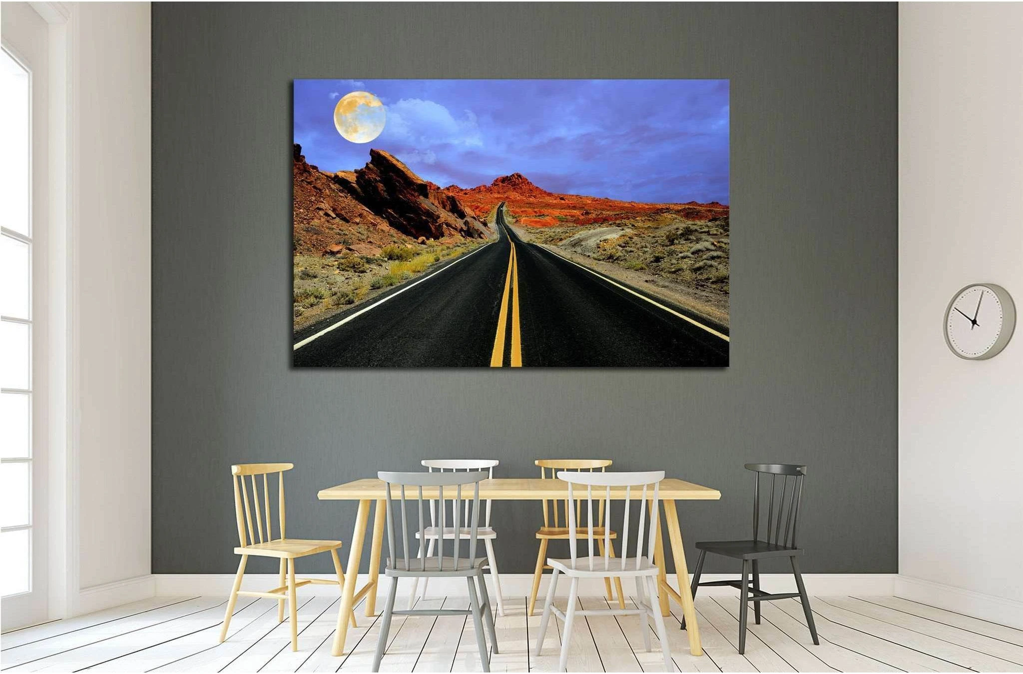 Full moon over desert road №2109 Ready to Hang Canvas Print - Zellart Canvas Prints ALL_Products, s-2109