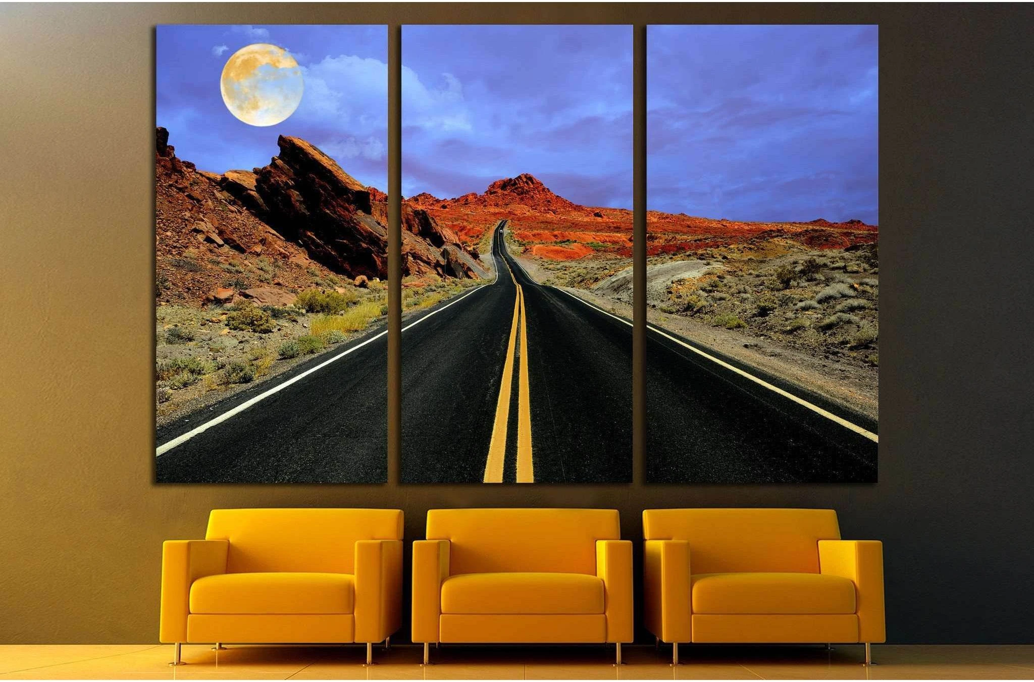 Full moon over desert road №2109 Ready to Hang Canvas Print - Zellart Canvas Prints ALL_Products, s-2109