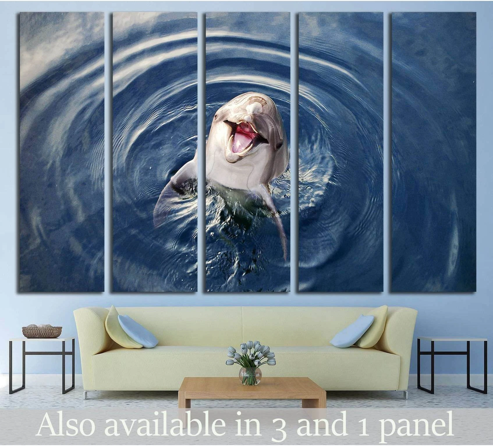 Funny Dolphin showing blue ocean wall art with water and coastal depth.