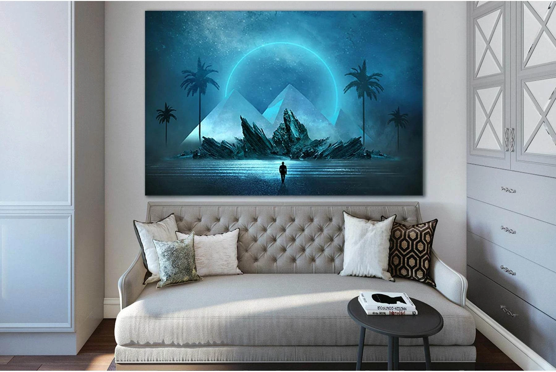 Futuristic Landscape Man And Pyramids №SL1230 Ready to Hang Canvas Print - Zellart Canvas Prints 0new, ALL_Products, Fantasy And Sci Fi Wall Art