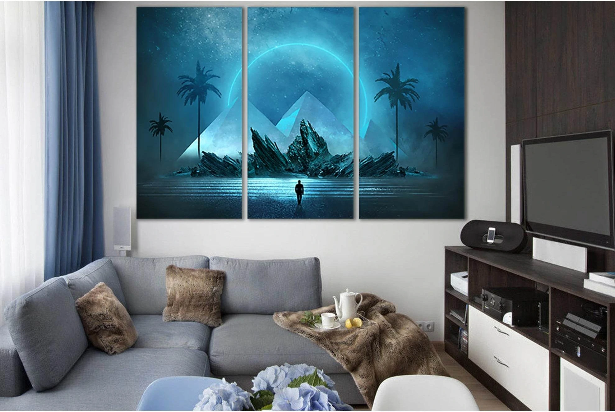 Futuristic Landscape Man And Pyramids №SL1230 Ready to Hang Canvas Print - Zellart Canvas Prints 0new, ALL_Products, Fantasy And Sci Fi Wall Art