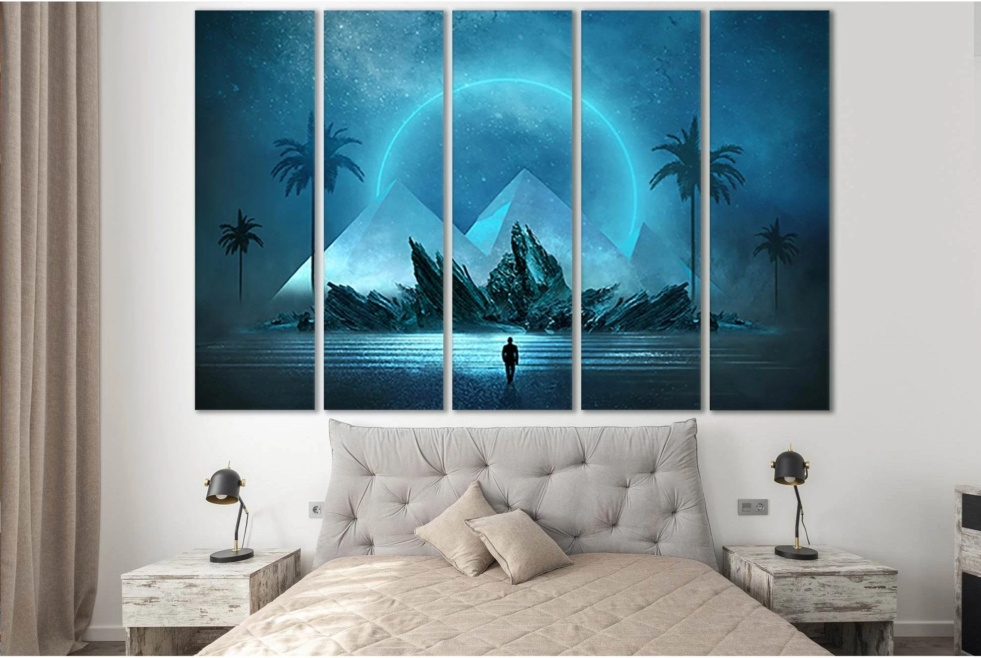Futuristic Landscape Man And Pyramids №SL1230 Ready to Hang Canvas Print - Zellart Canvas Prints 0new, ALL_Products, Fantasy And Sci Fi Wall Art