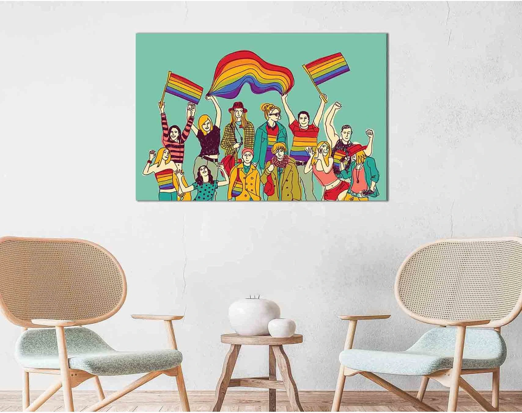 Gays and lesbians with rainbow flags №2143 Ready to Hang Canvas Print - Zellart Canvas Prints 2143, ALL_Products