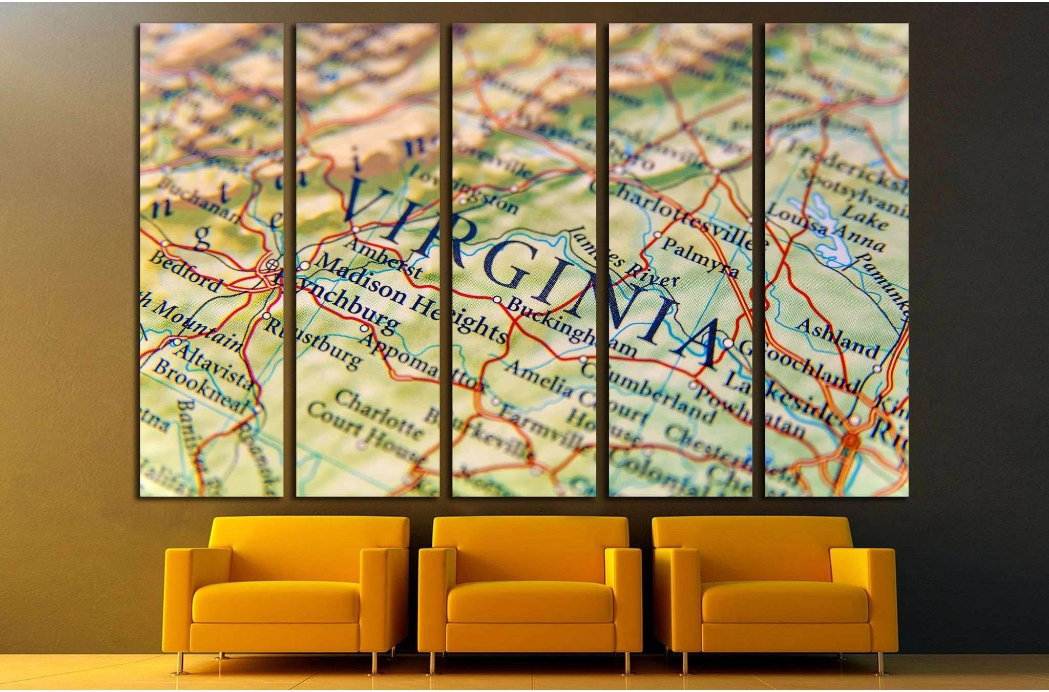 Geographic map of Virginia close №2099 Ready to Hang Canvas Print - Zellart Canvas Prints 000Negative, ALL_Products, autopostr_pinterest_64952, s-2099