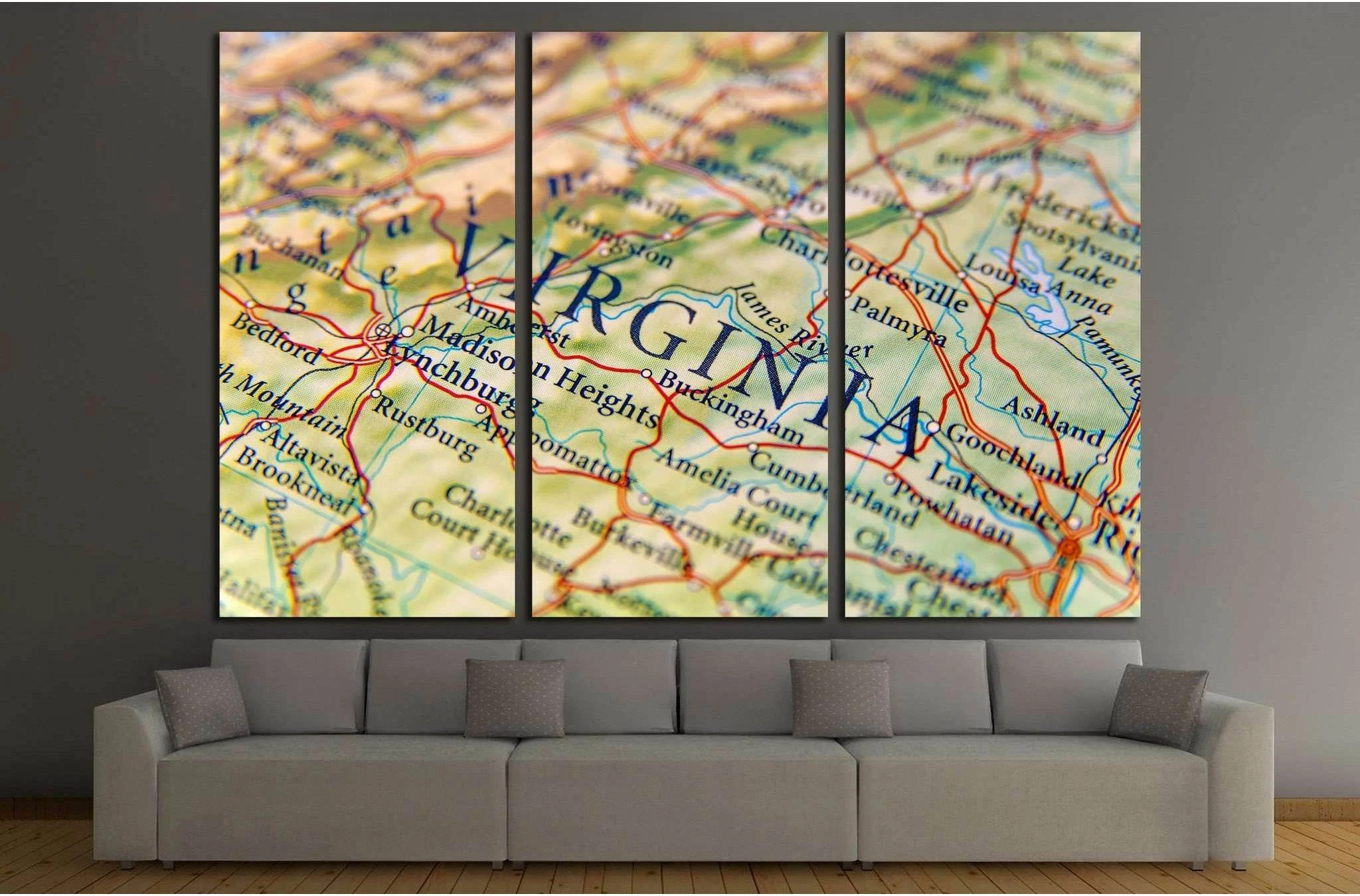 Geographic map of Virginia close №2099 Ready to Hang Canvas Print - Zellart Canvas Prints 000Negative, ALL_Products, autopostr_pinterest_64952, s-2099
