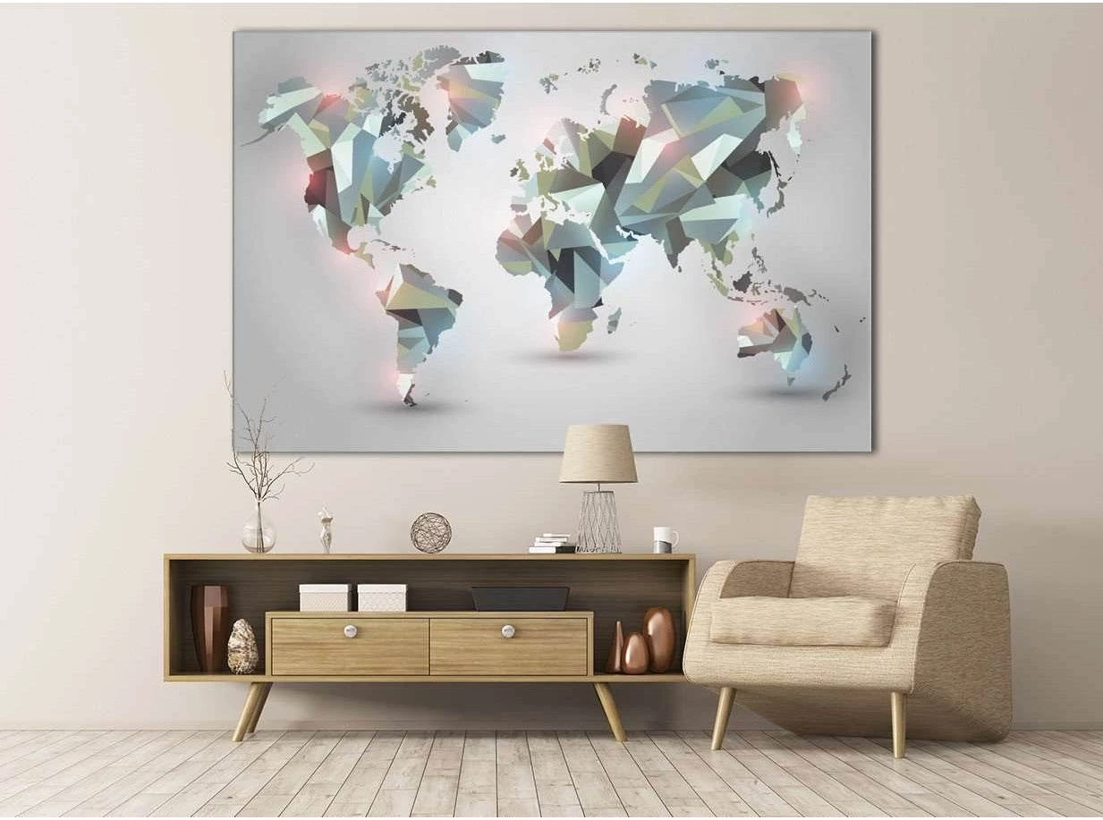 Geometrical World Map №108 Ready to Hang Canvas Print - Zellart Canvas Prints ALL_Products, wd-108