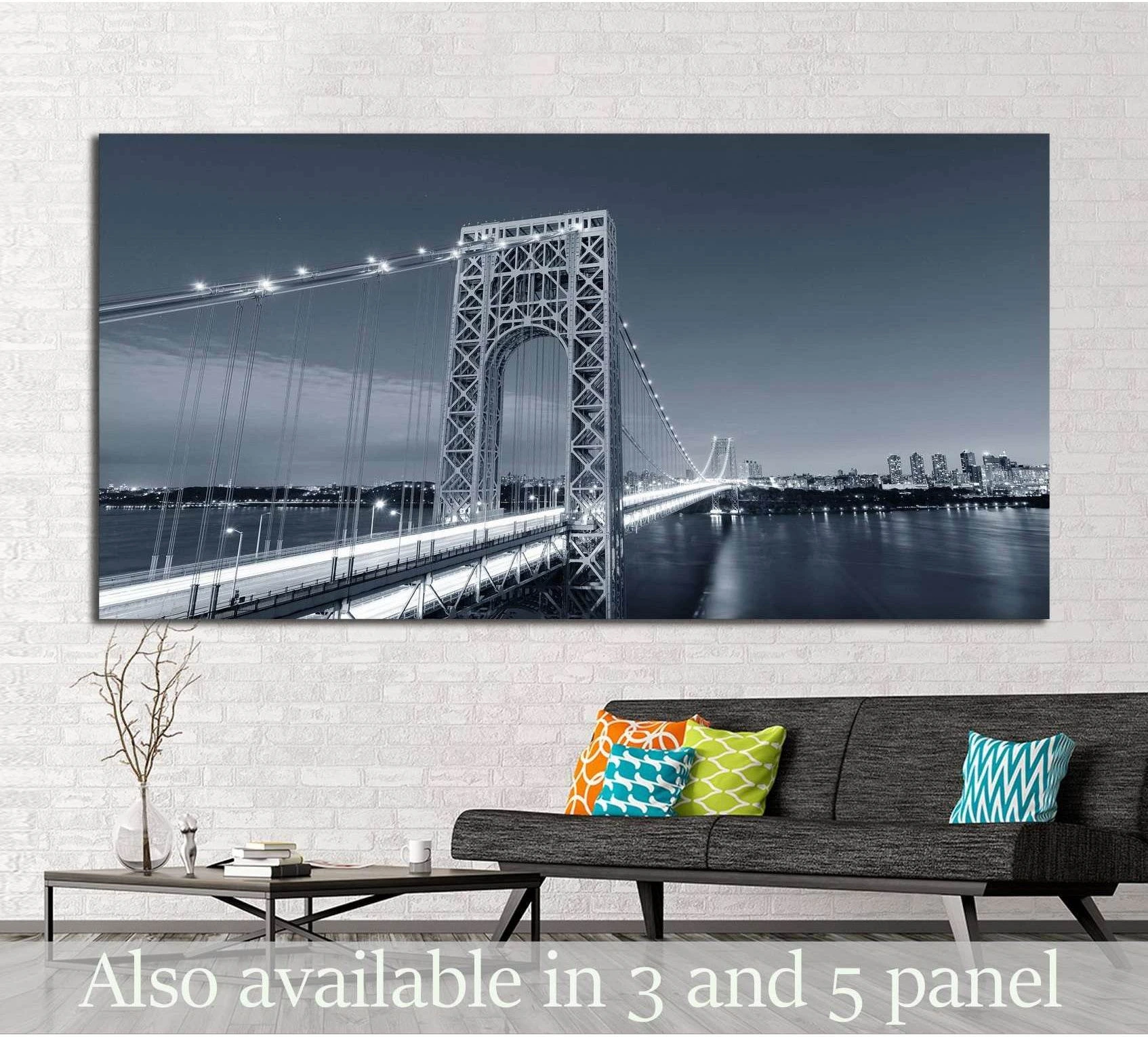 George Washington Bridge black and white over Hudson River №2604 Ready to Hang Canvas Print - Zellart Canvas Prints ALL_Products, s-2604