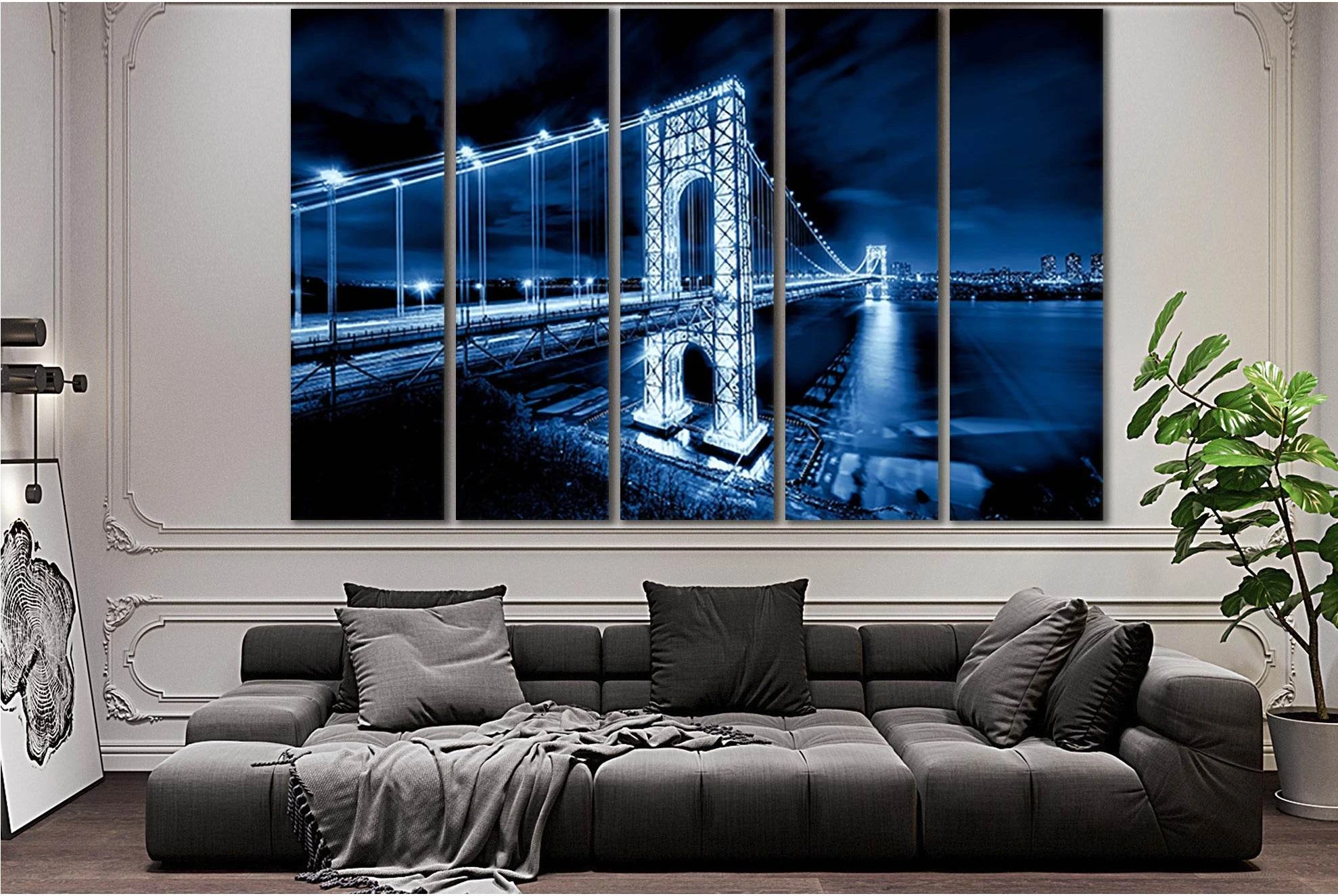 George Washington Bridge Wall Art №SL1094 Ready to Hang Canvas Print - Zellart Canvas Prints 0new, ALL_Products, Bridges Wall Art