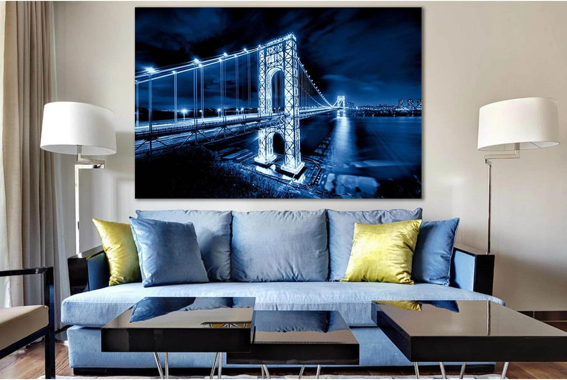 George Washington Bridge Wall Art №SL1094 Ready to Hang Canvas Print - Zellart Canvas Prints 0new, ALL_Products, Bridges Wall Art