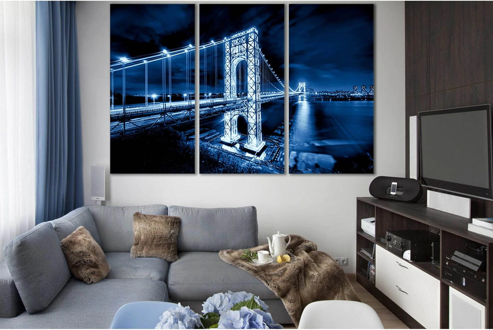 George Washington Bridge Wall Art №SL1094 Ready to Hang Canvas Print - Zellart Canvas Prints 0new, ALL_Products, Bridges Wall Art