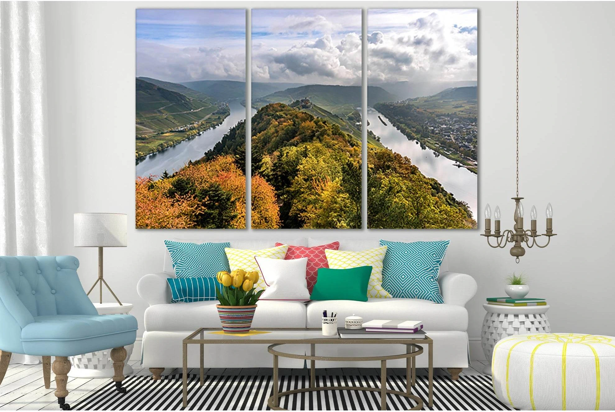Germany Autumn River Moselle №SL634 Ready to Hang Canvas Print - Zellart Canvas Prints 0new, ALL_Products, Autumn Wall Art