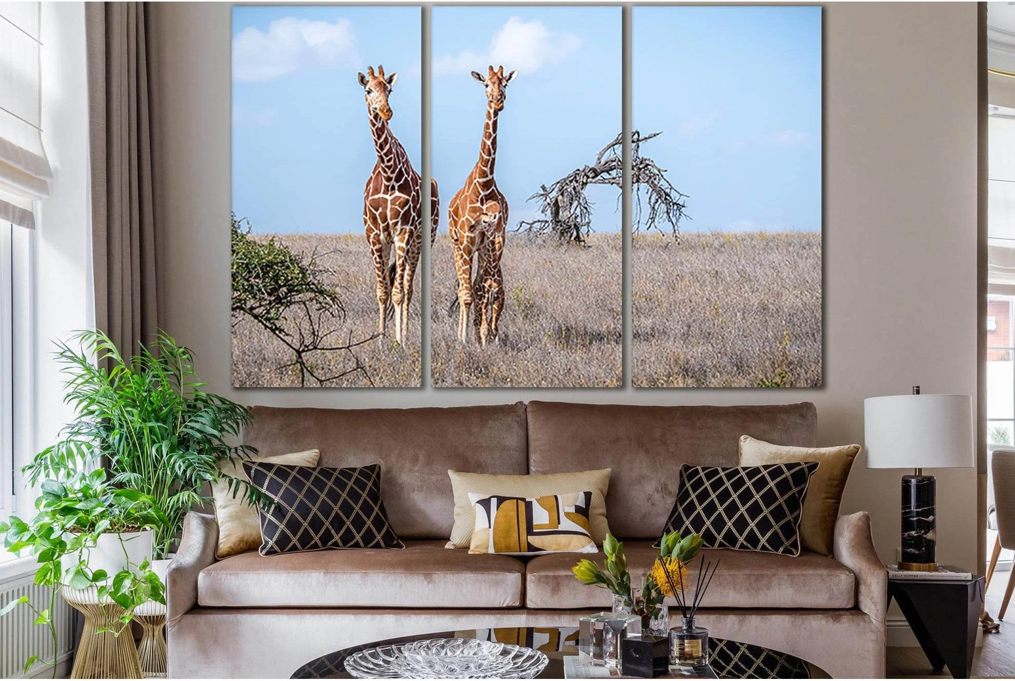 Giraffes With Cub №SL1012 Ready to Hang Canvas Print - Zellart Canvas Prints 0new, ALL_Products, Animals & Wildlife