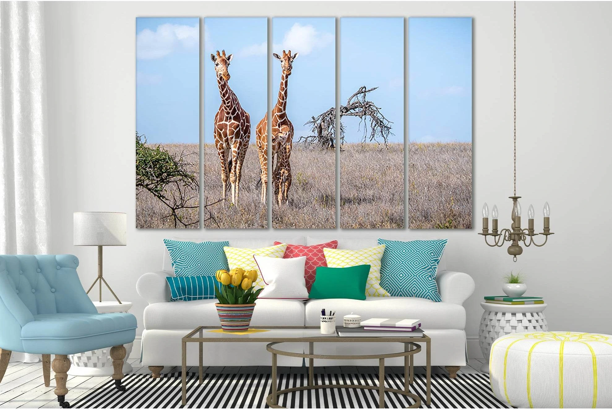 Giraffes With Cub №SL1012 Ready to Hang Canvas Print - Zellart Canvas Prints 0new, ALL_Products, Animals & Wildlife