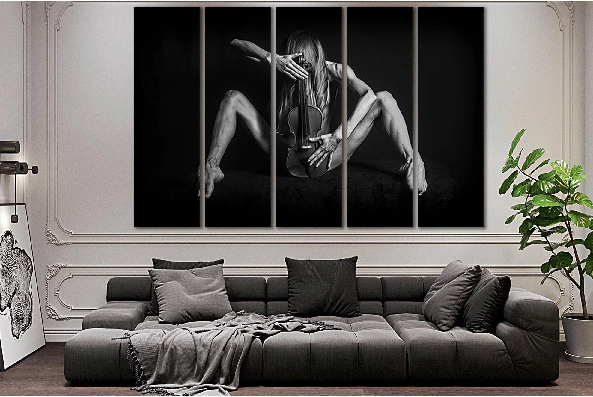 Girl And Violin Black End White №SL868 Ready to Hang Canvas Print - Zellart Canvas Prints 0new, ALL_Products, Black & White Wall Art