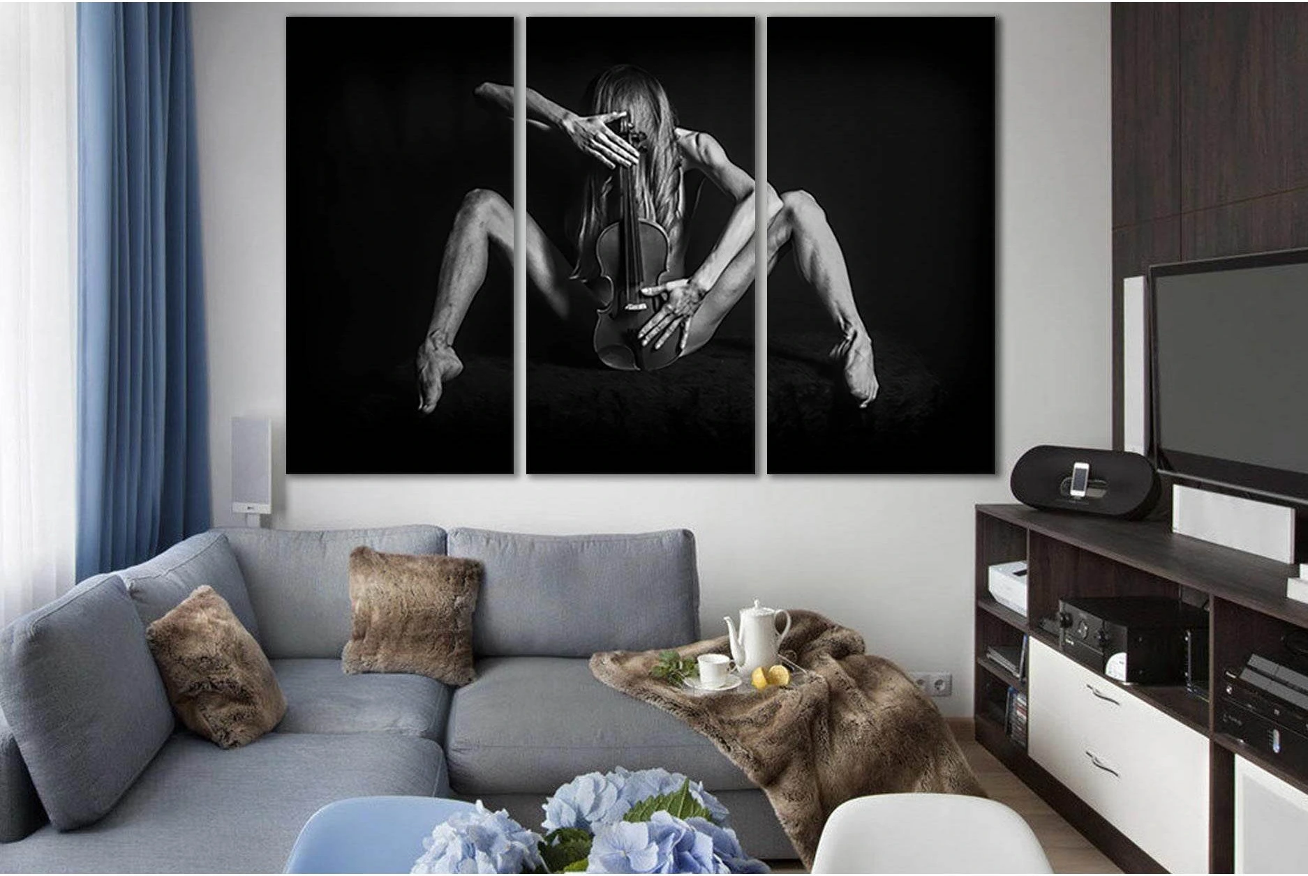 Girl And Violin Black End White №SL868 Ready to Hang Canvas Print - Zellart Canvas Prints 0new, ALL_Products, Black & White Wall Art