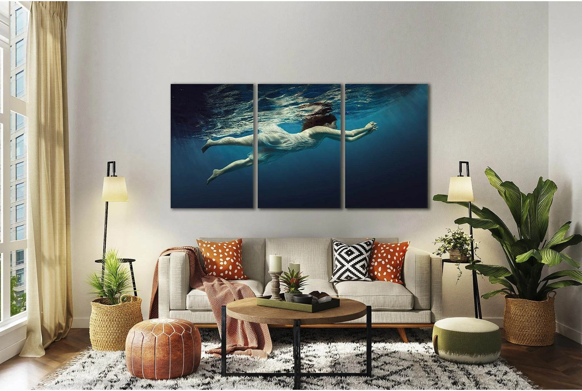 Girl Floats Under Water №SL44 Ready to Hang Canvas Print - Zellart Canvas Prints 0new, ALL_Products, Beach Ocean & Waves