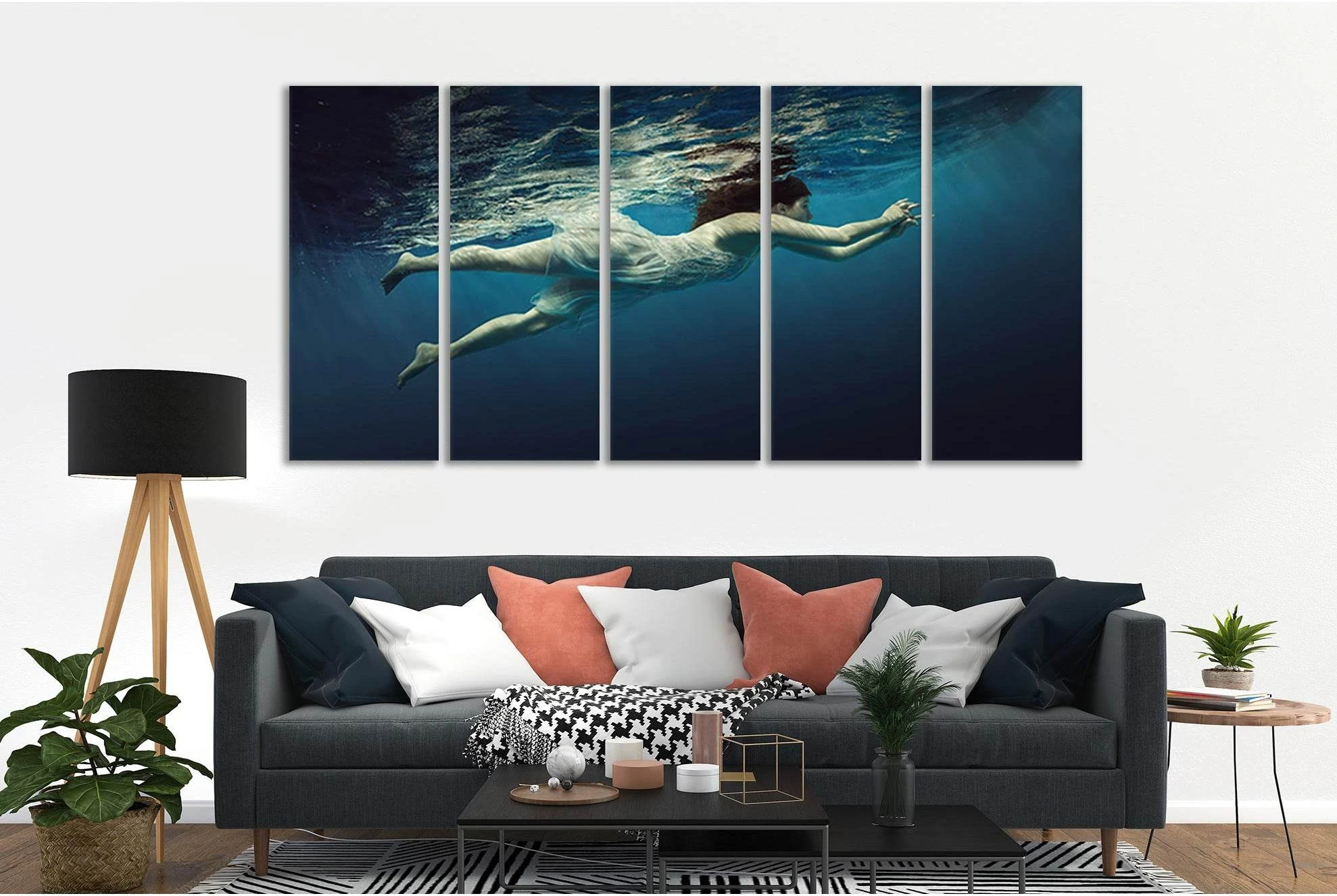 Girl Floats Under Water №SL44 Ready to Hang Canvas Print - Zellart Canvas Prints 0new, ALL_Products, Beach Ocean & Waves