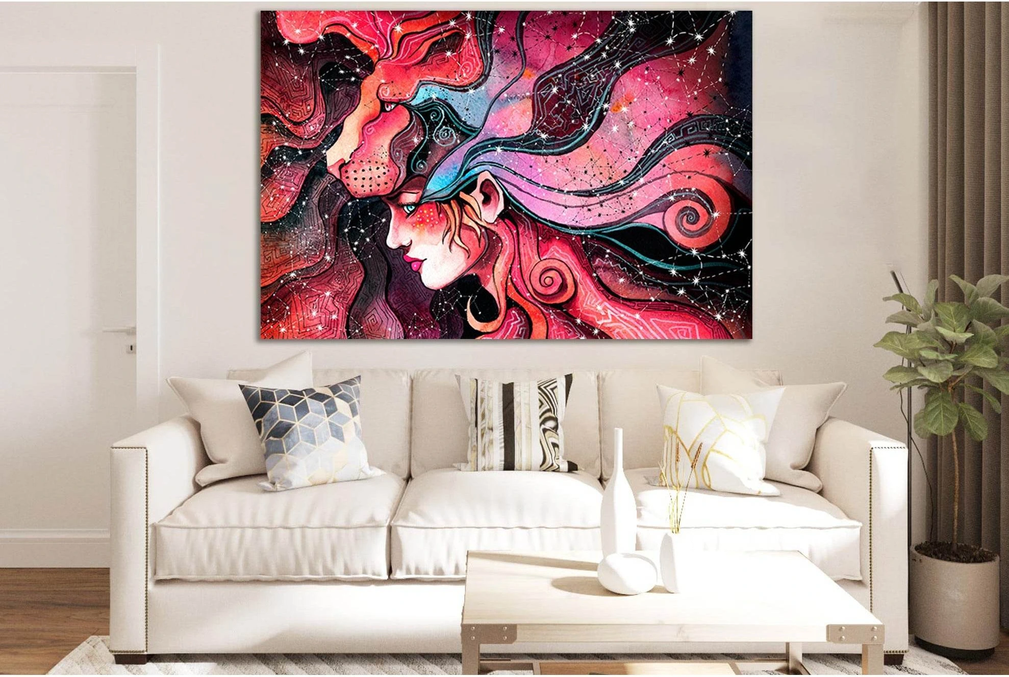 Girl In A Lion Mask №SL1217 Ready to Hang Canvas Print - Zellart Canvas Prints 0new, ALL_Products, Fantasy And Sci Fi Wall Art, Lion