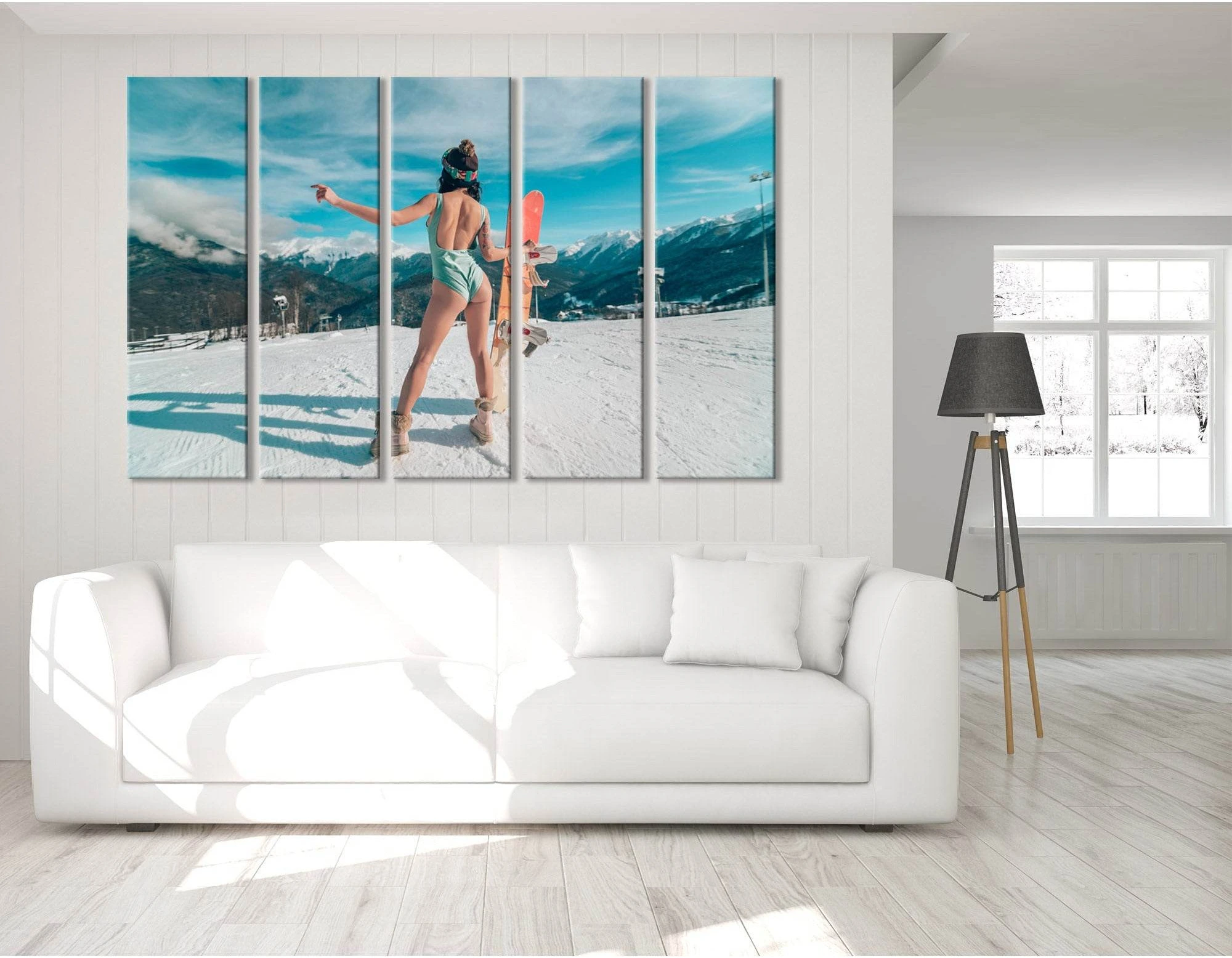 Girl In Bikini With The Snowboard №04427 Ready to Hang Canvas Print - Zellart Canvas Prints ALL_Products