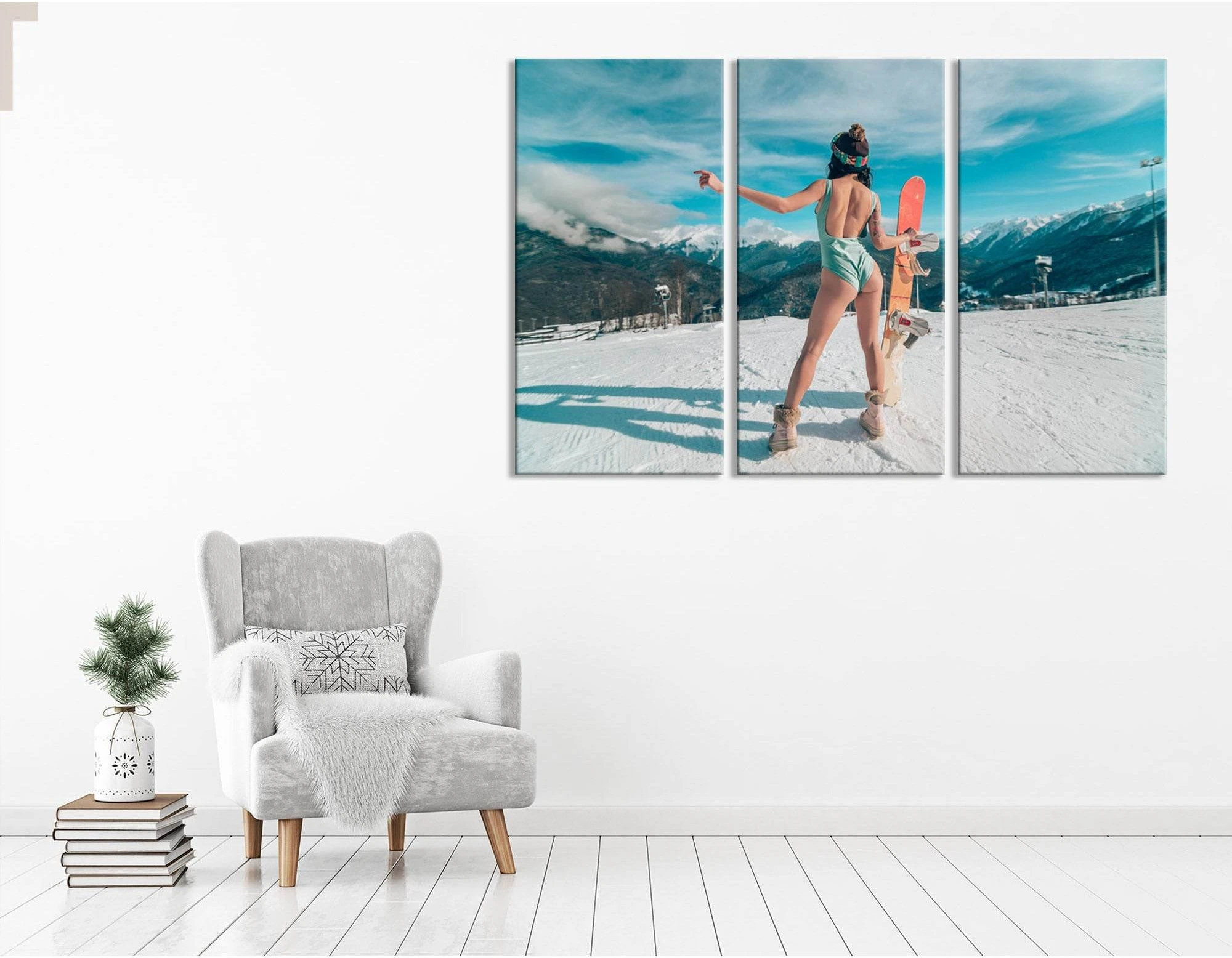 Girl In Bikini With The Snowboard №04427 Ready to Hang Canvas Print - Zellart Canvas Prints ALL_Products