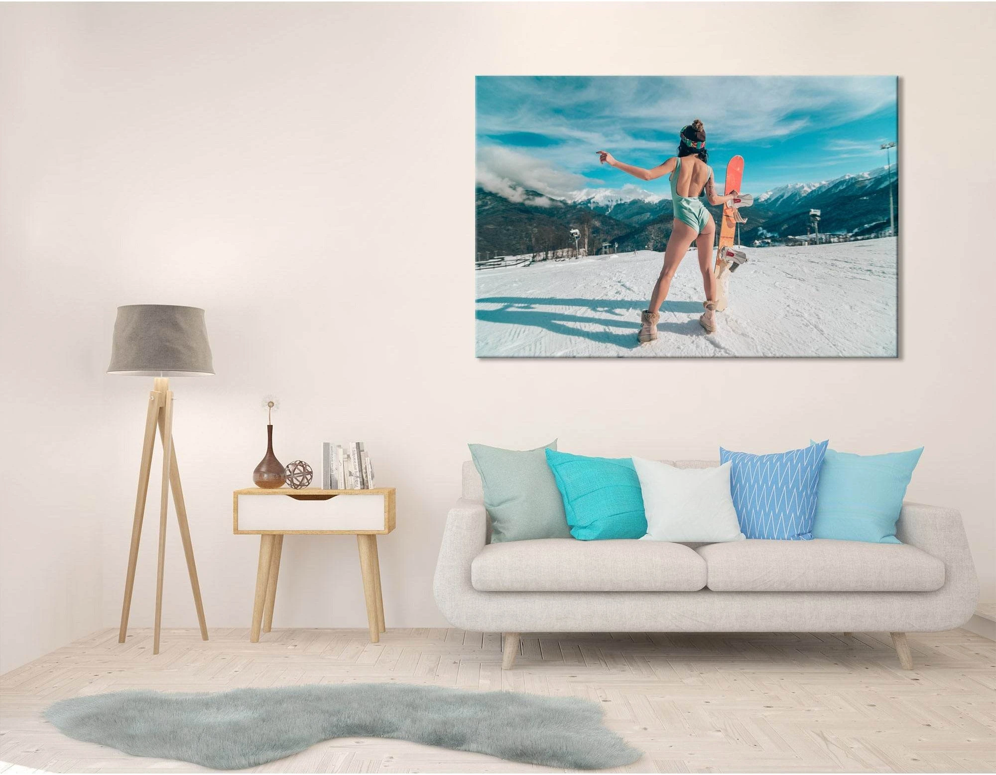 Girl In Bikini With The Snowboard №04427 Ready to Hang Canvas Print - Zellart Canvas Prints ALL_Products