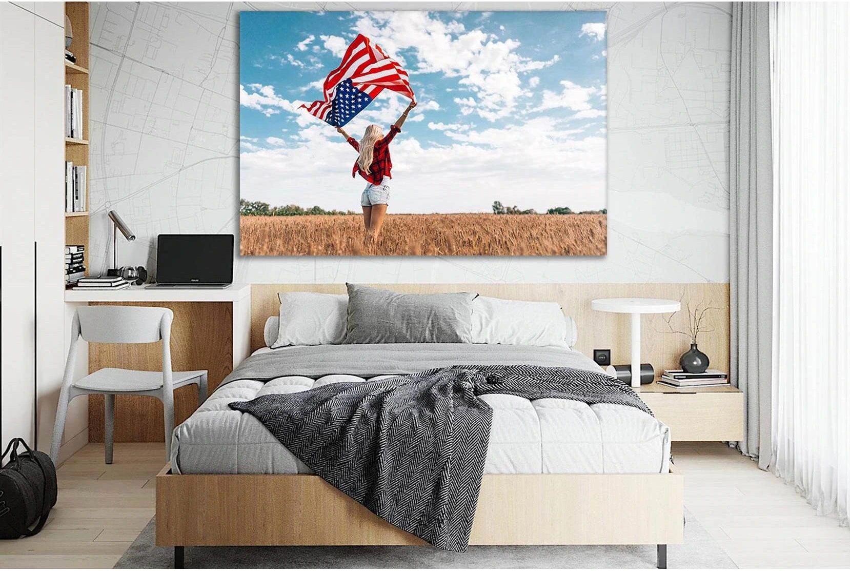 Girl In Field With USA Flag №SL1176 Ready to Hang Canvas Print - Zellart Canvas Prints 0new, ALL_Products, Flags