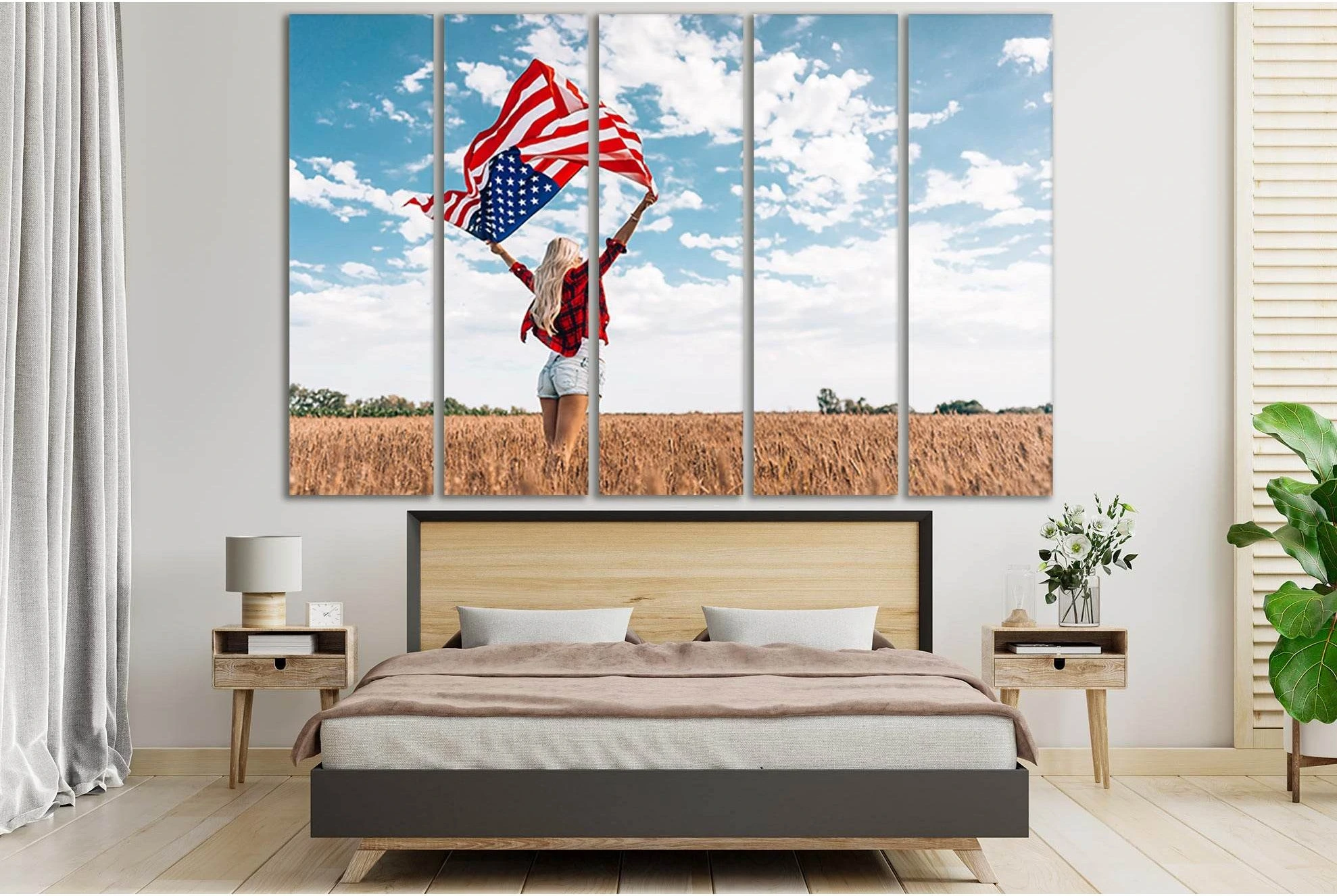 Girl In Field With USA Flag №SL1176 Ready to Hang Canvas Print - Zellart Canvas Prints 0new, ALL_Products, Flags
