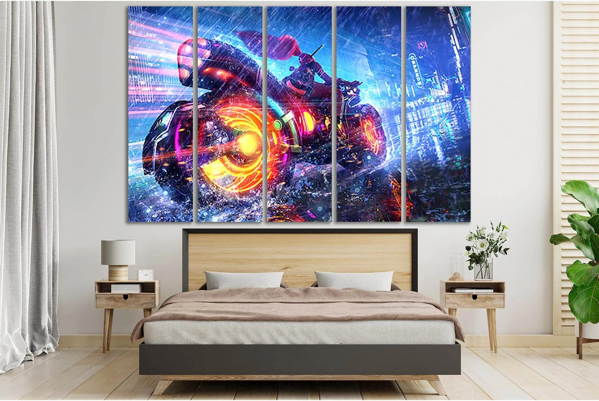 Girl Rides Technological Motorcycle №SL1236 Ready to Hang Canvas Print - Zellart Canvas Prints 0new, ALL_Products, Fantasy And Sci Fi Wall Art