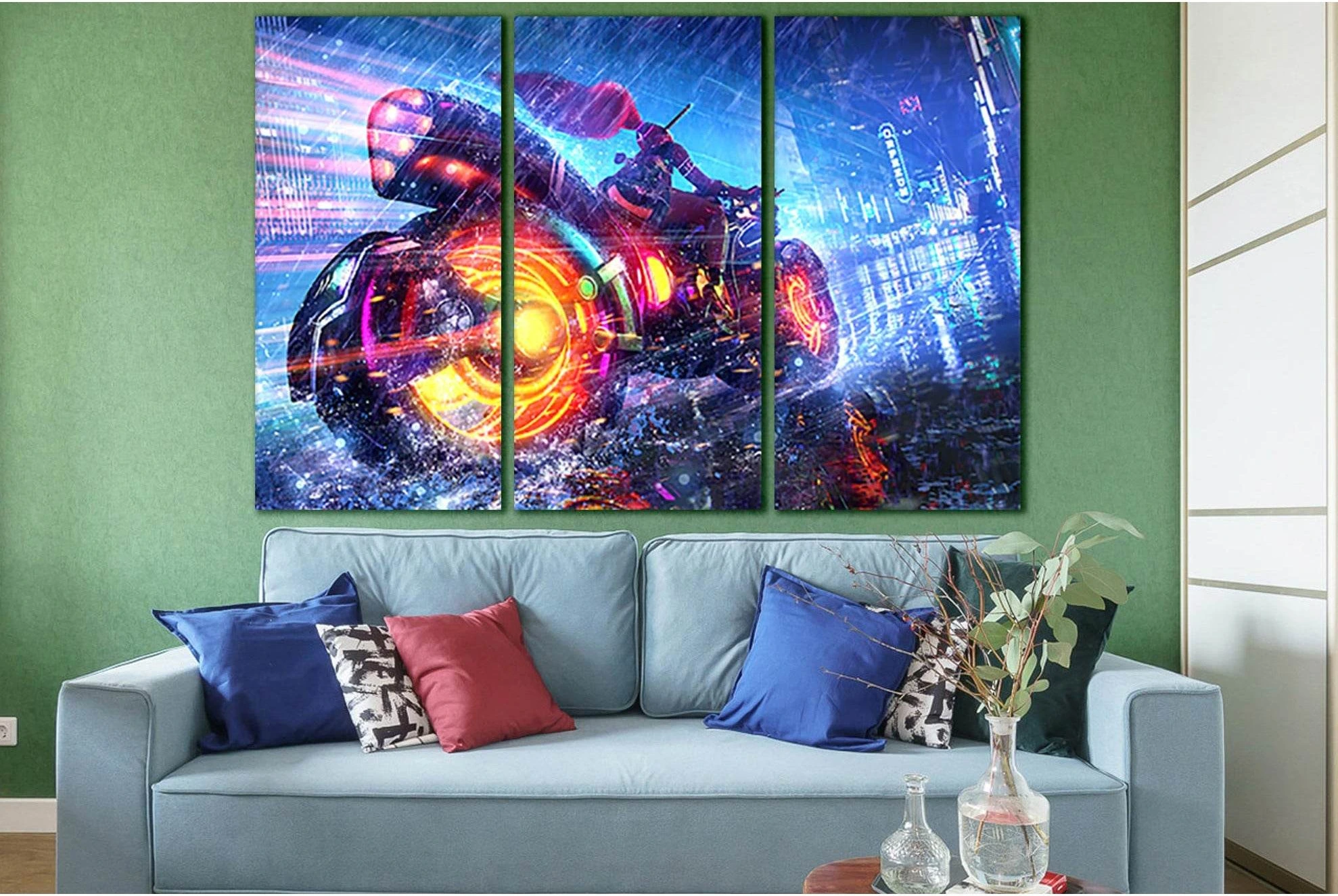Girl Rides Technological Motorcycle №SL1236 Ready to Hang Canvas Print - Zellart Canvas Prints 0new, ALL_Products, Fantasy And Sci Fi Wall Art