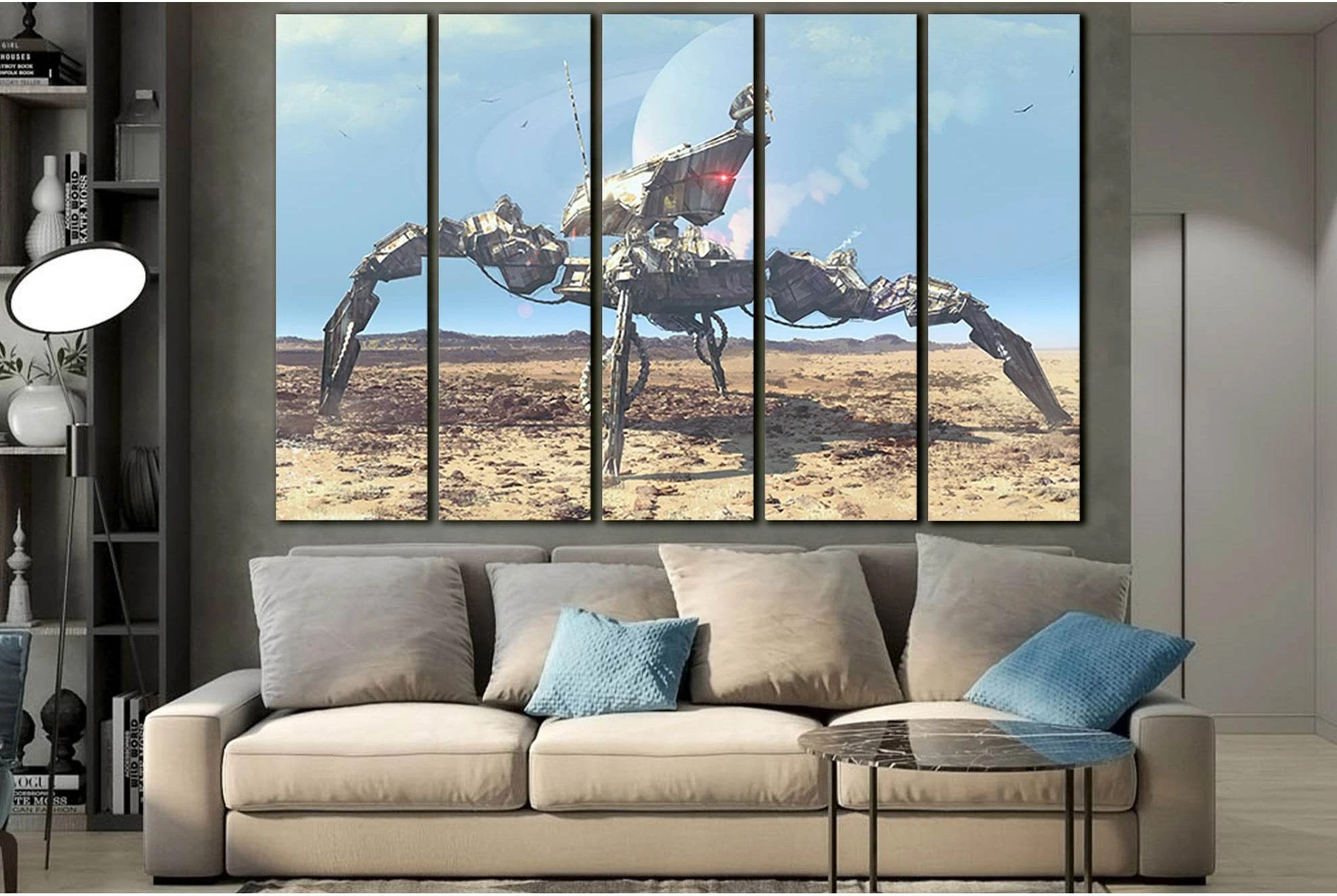 Girl Sitting On The Robot №SL1299 Ready to Hang Canvas Print - Zellart Canvas Prints 0new, ALL_Products, Fantasy And Sci Fi Wall Art