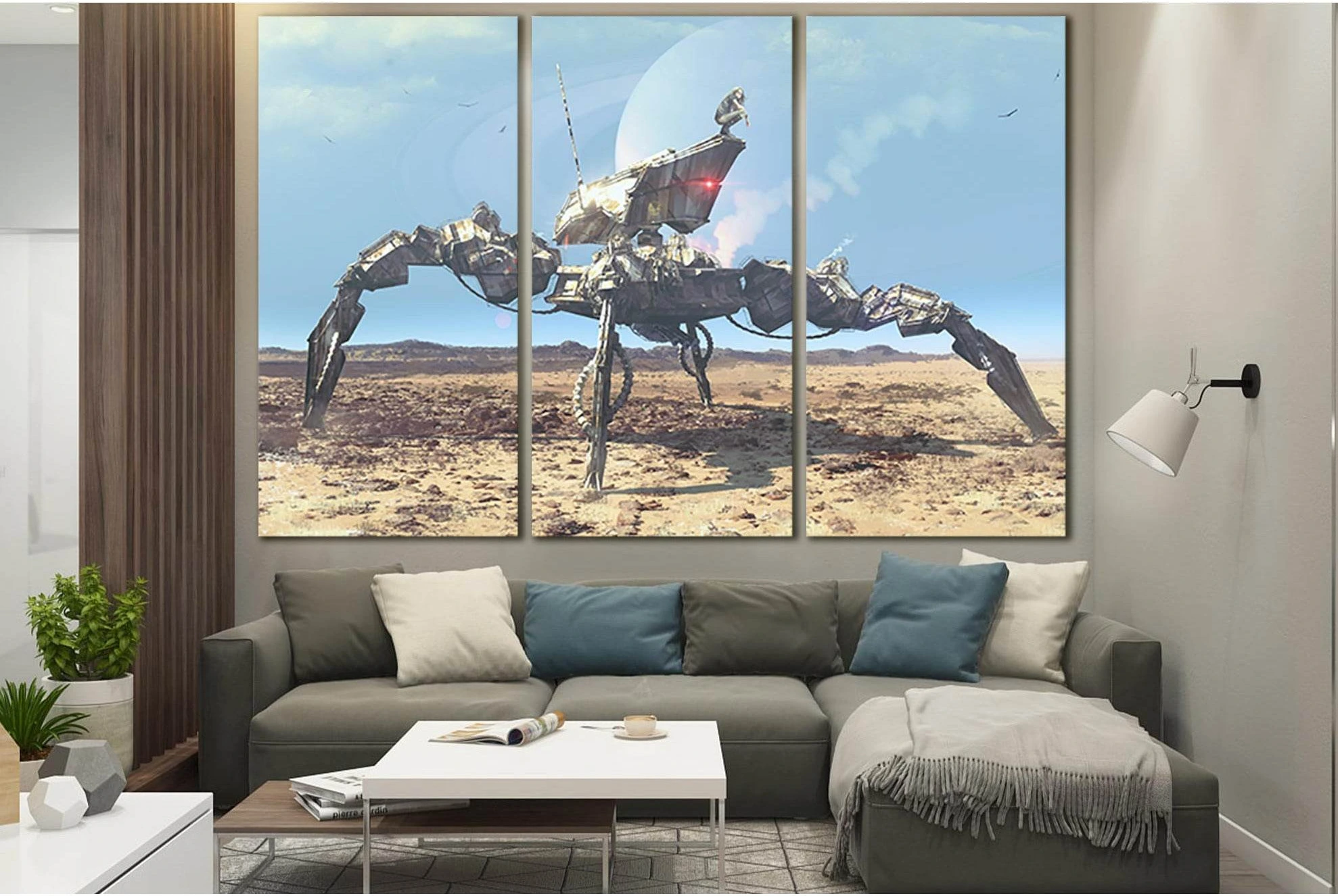 Girl Sitting On The Robot №SL1299 Ready to Hang Canvas Print - Zellart Canvas Prints 0new, ALL_Products, Fantasy And Sci Fi Wall Art