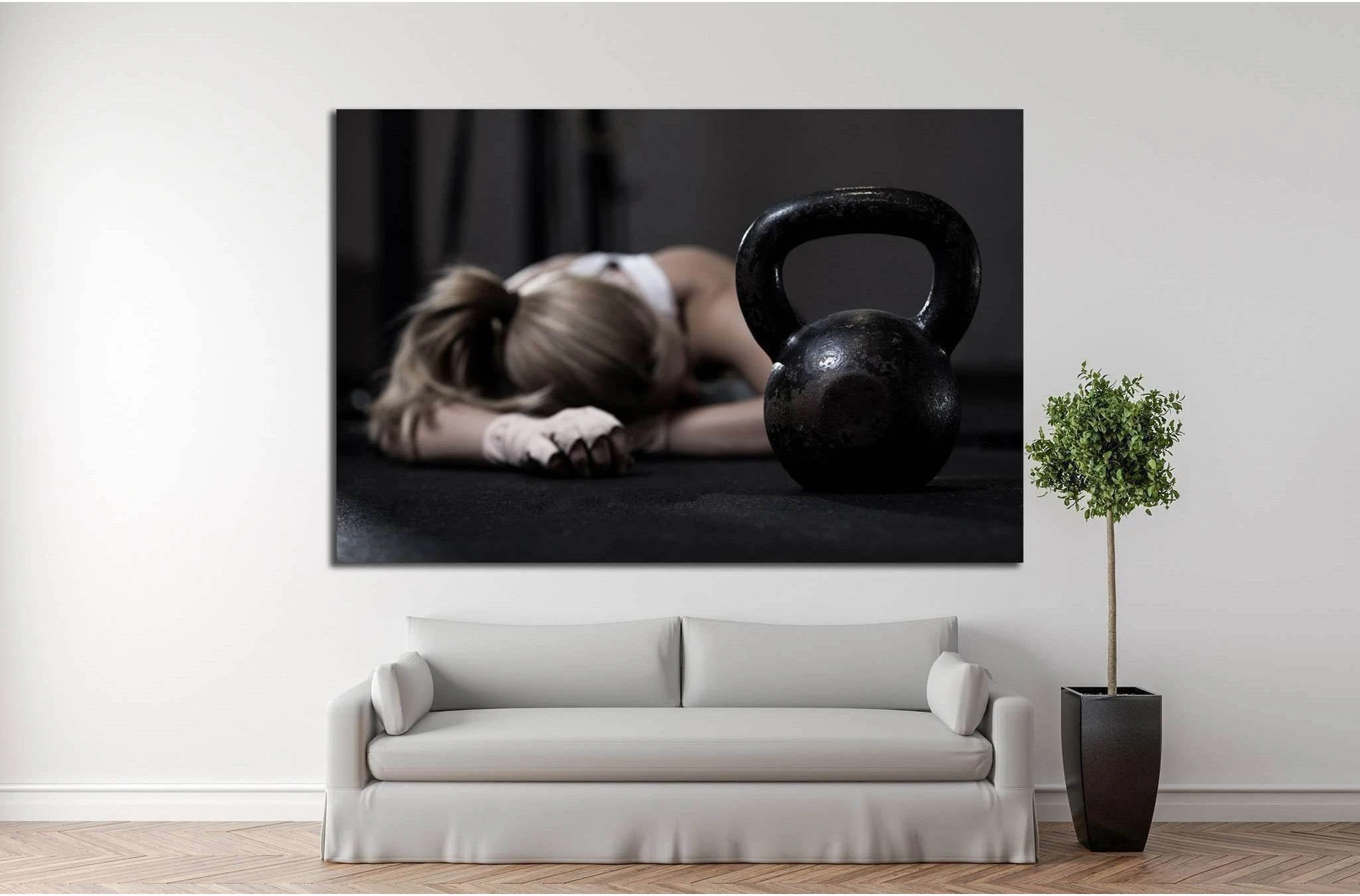 Girl tired after workout with dumbbells №1465 Ready to Hang Canvas Print - Zellart Canvas Prints ALL_Products, s-1465