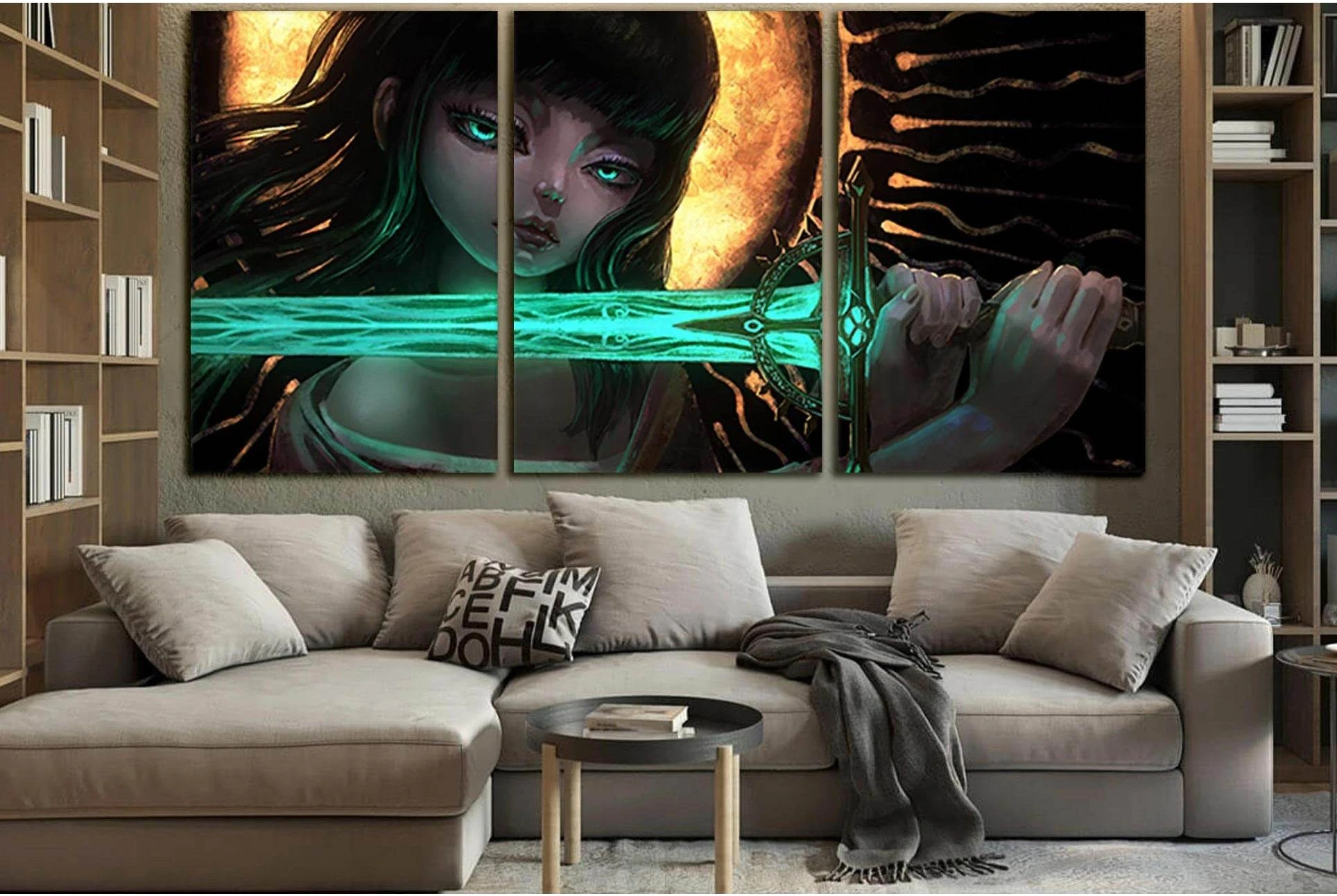 Girl With A Emerald Sword №SL1224 Ready to Hang Canvas Print - Zellart Canvas Prints 0new, ALL_Products, Fantasy And Sci Fi Wall Art