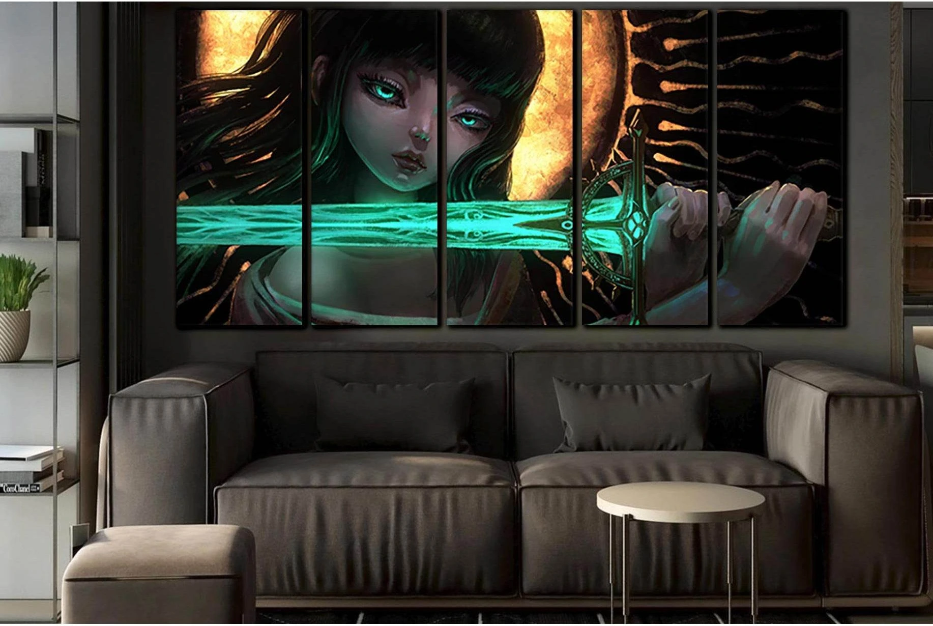 Girl With A Emerald Sword №SL1224 Ready to Hang Canvas Print - Zellart Canvas Prints 0new, ALL_Products, Fantasy And Sci Fi Wall Art