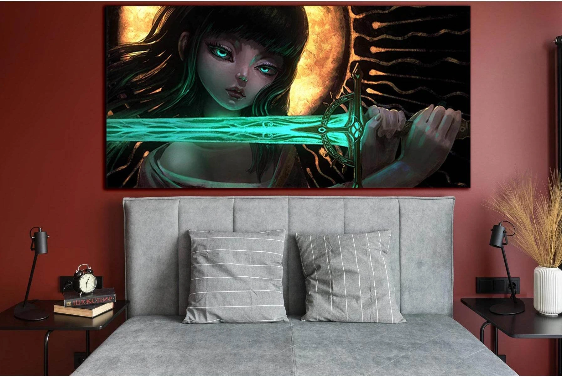 Girl With A Emerald Sword №SL1224 Ready to Hang Canvas Print - Zellart Canvas Prints 0new, ALL_Products, Fantasy And Sci Fi Wall Art