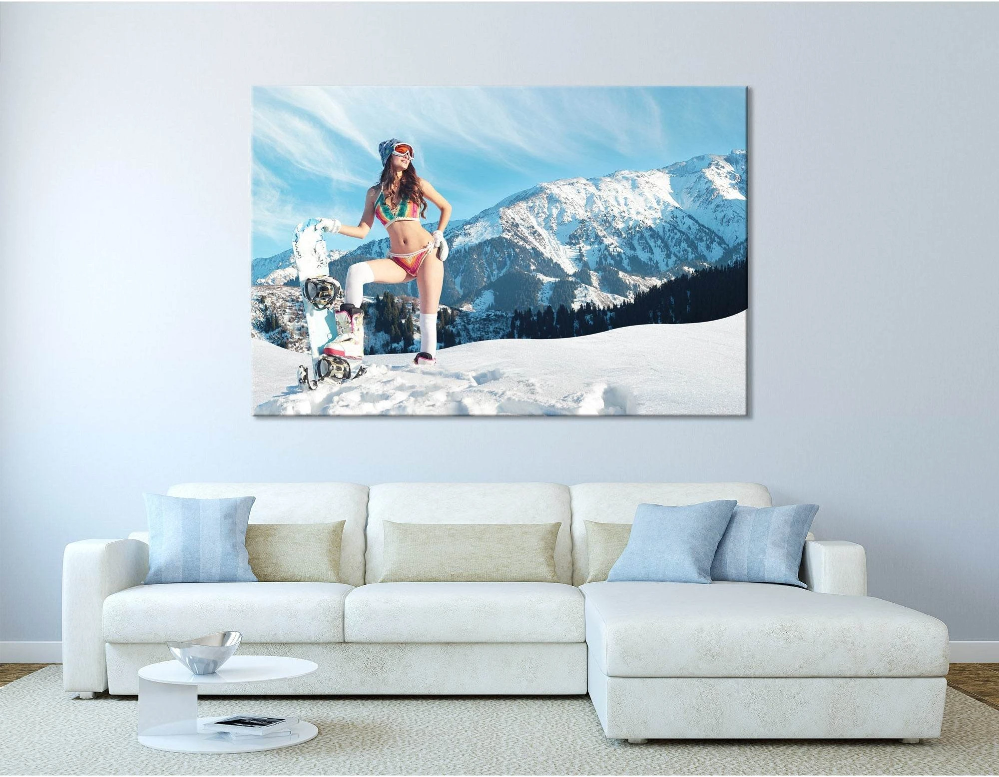 Girl With A Snowboard In The Mountains №04424 Ready to Hang Canvas Print - Zellart Canvas Prints ALL_Products