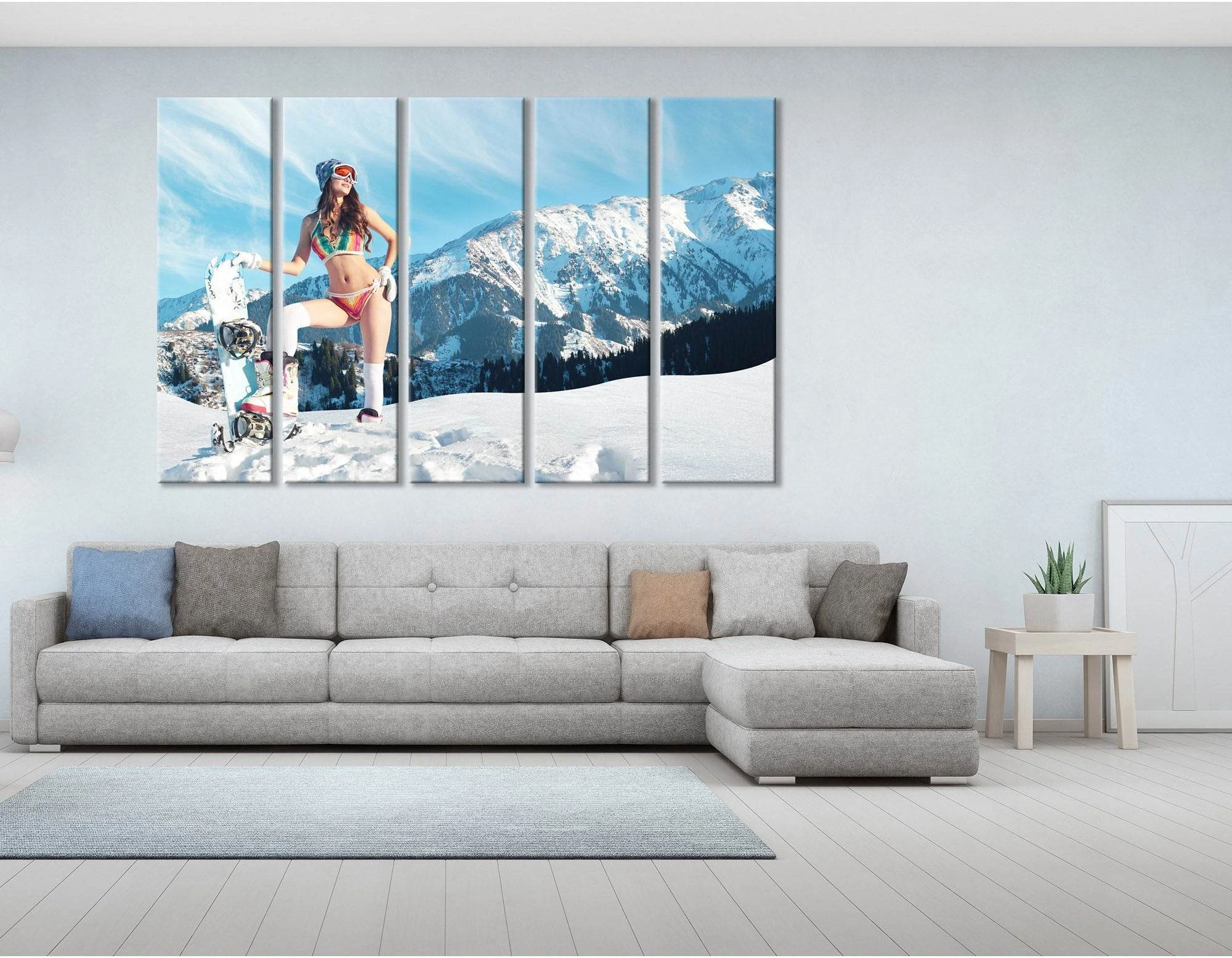 Girl With A Snowboard In The Mountains №04424 Ready to Hang Canvas Print - Zellart Canvas Prints ALL_Products