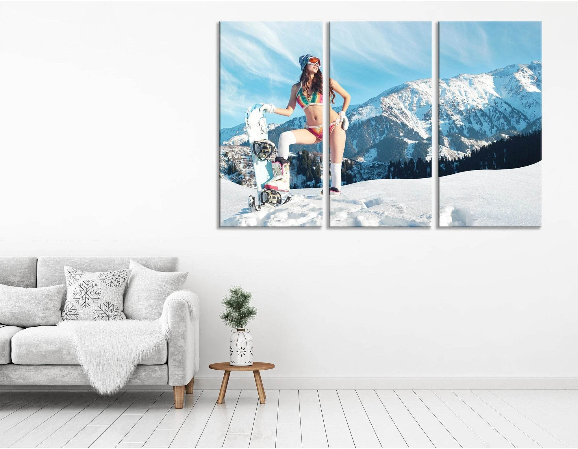 Girl With A Snowboard In The Mountains №04424 Ready to Hang Canvas Print - Zellart Canvas Prints ALL_Products