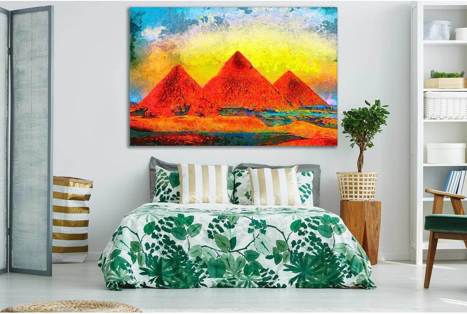 Giza Pyramids Colorful Oil Painting №SL589 Ready to Hang Canvas Print - Zellart Canvas Prints 0new, ALL_Products, Oil Painting Wall Art