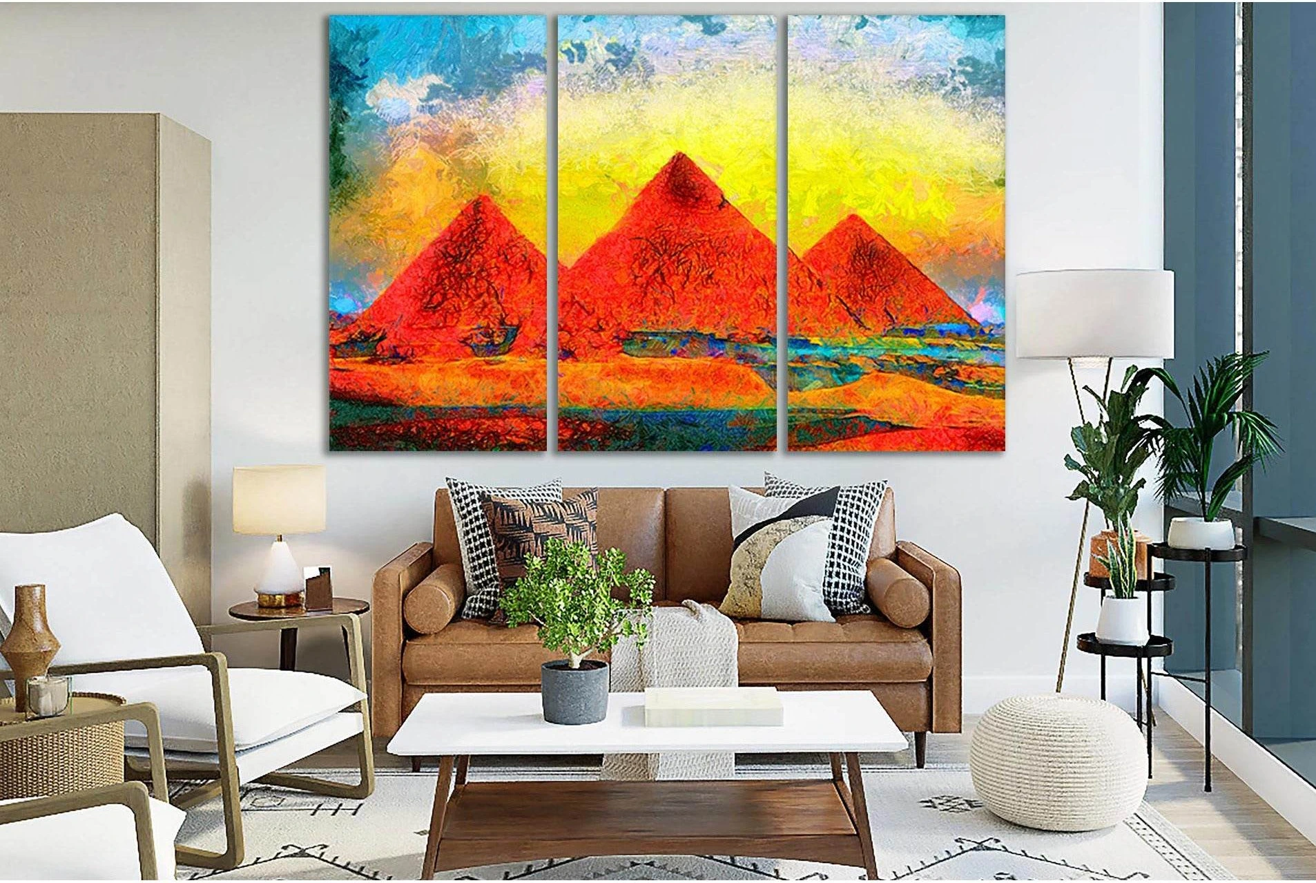 Giza Pyramids Colorful Oil Painting №SL589 Ready to Hang Canvas Print - Zellart Canvas Prints 0new, ALL_Products, Oil Painting Wall Art