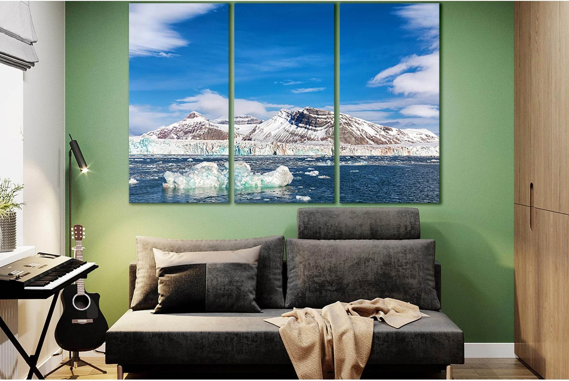 Glacier And The Three Crown Mountains №SL1357 Ready to Hang Canvas Print - Zellart Canvas Prints 0new, ALL_Products, Glacials