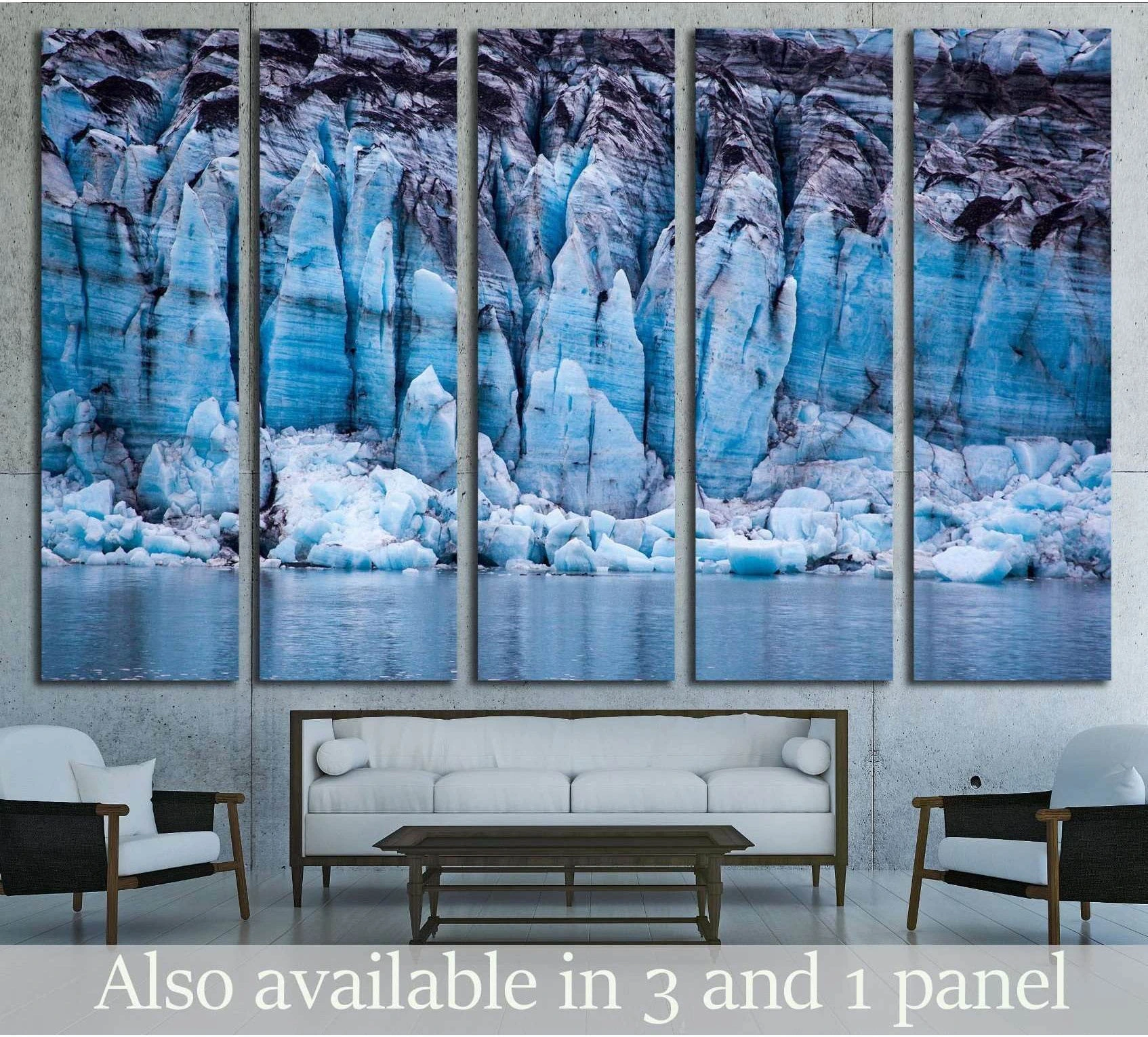Glacier in Glacier Bay National Park, Alaska showing blue ocean wall art with water and coastal depth.