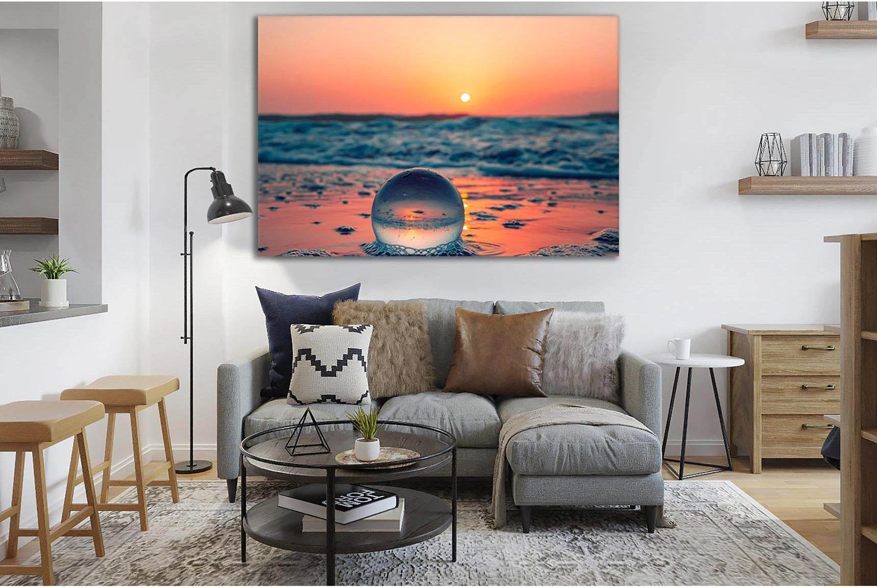 Glass Ball On Calm Ocean №SL265 Ready to Hang Canvas Print - Zellart Canvas Prints 0new, ALL_Products, SUNRISE & SUNSET WALL ART