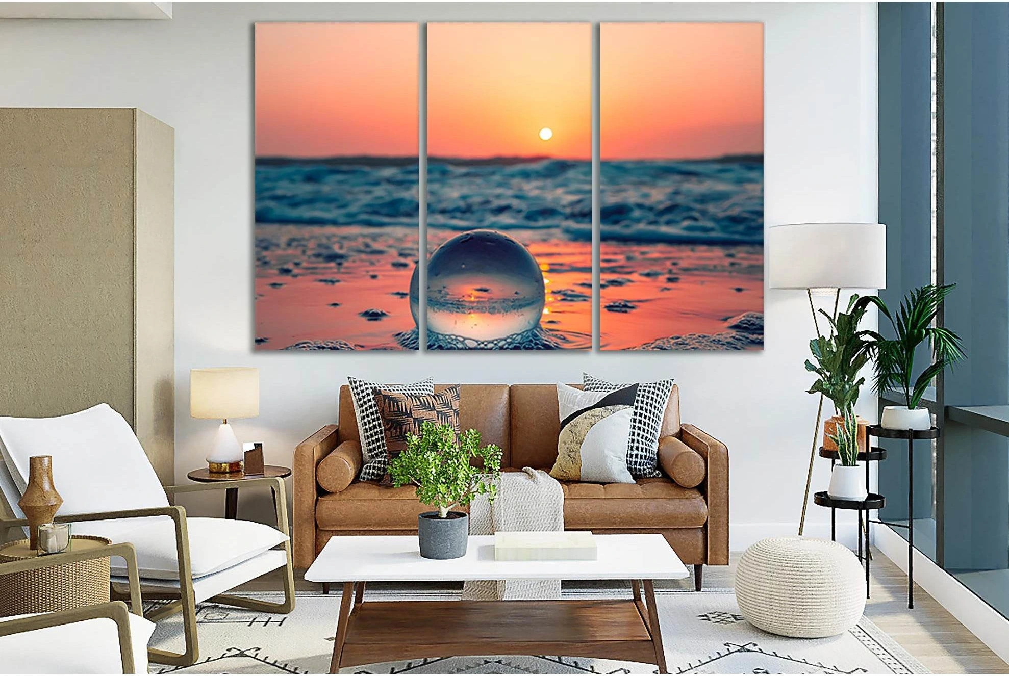Glass Ball On Calm Ocean №SL265 Ready to Hang Canvas Print - Zellart Canvas Prints 0new, ALL_Products, SUNRISE & SUNSET WALL ART